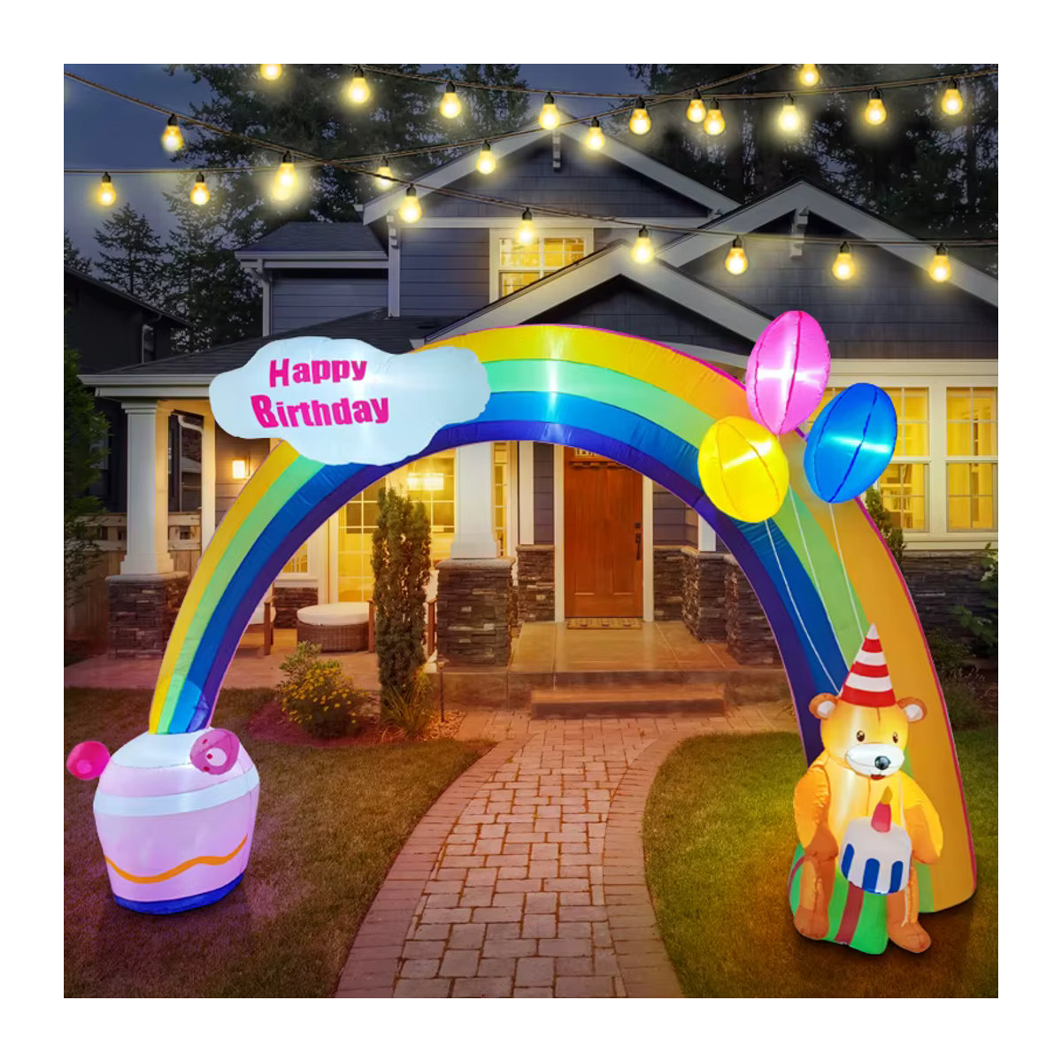 CatXaa Aufblasbarer Regenbogen Torbogen mit Teddybär und LED Licht für Kindergeburtstage, mehrfarbig, 3,3 m - Bild 2