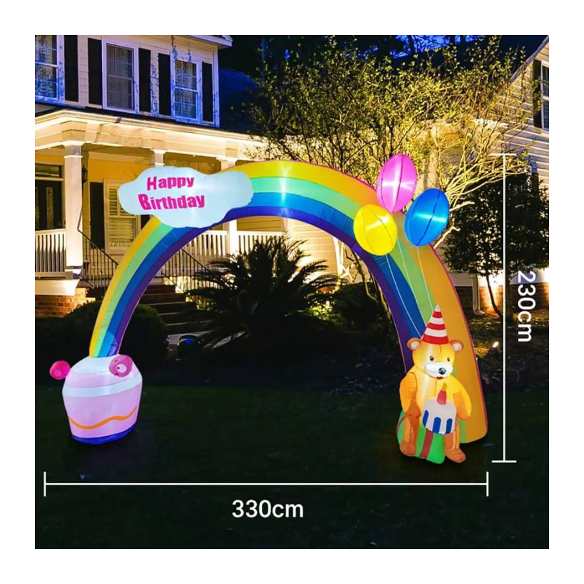 CatXaa Aufblasbarer Regenbogen Torbogen mit Teddybär und LED Licht für Kindergeburtstage, mehrfarbig, 3,3 m - Bild 3