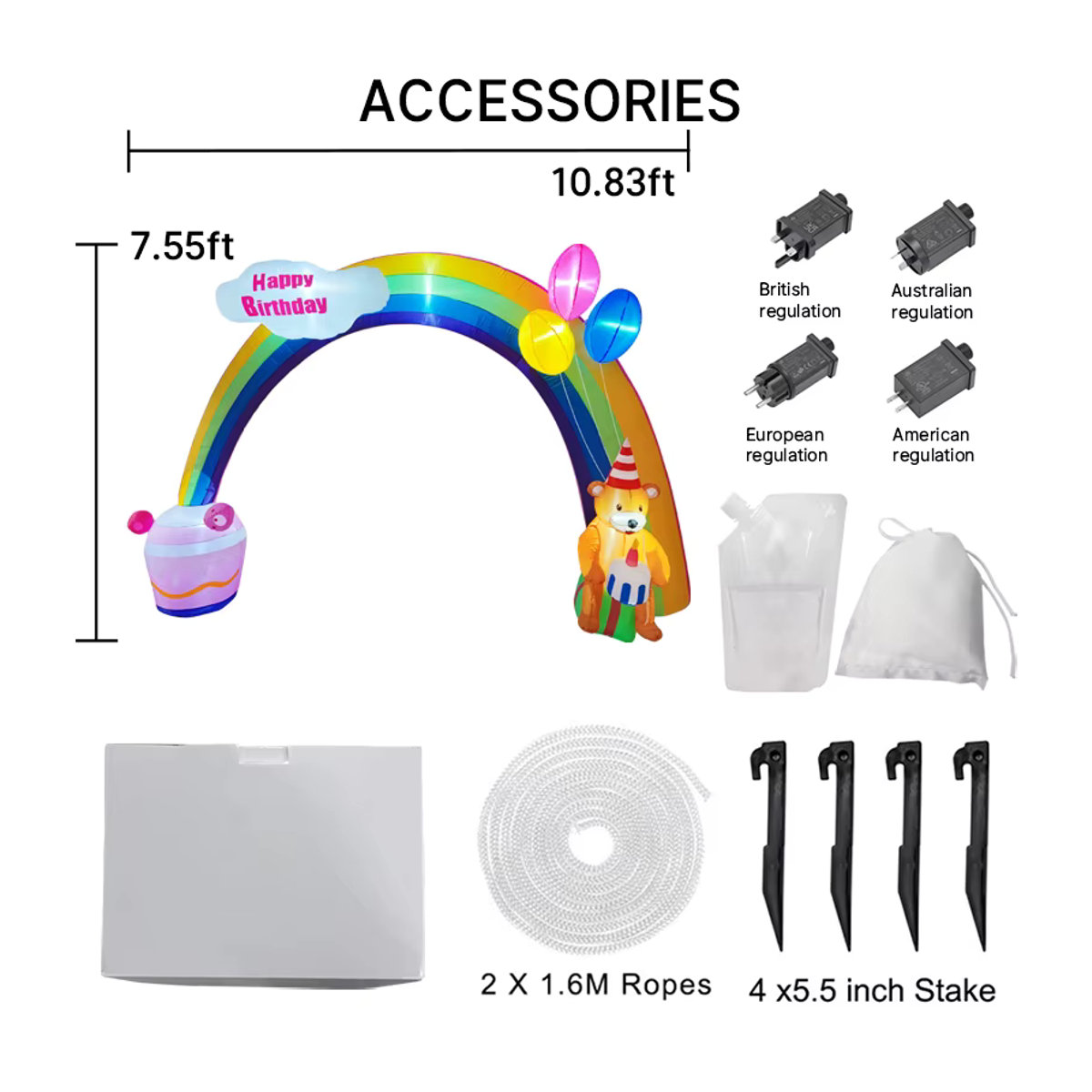 CatXaa Aufblasbarer Regenbogen Torbogen mit Teddybär und LED Licht für Kindergeburtstage, mehrfarbig, 3,3 m - Bild 6
