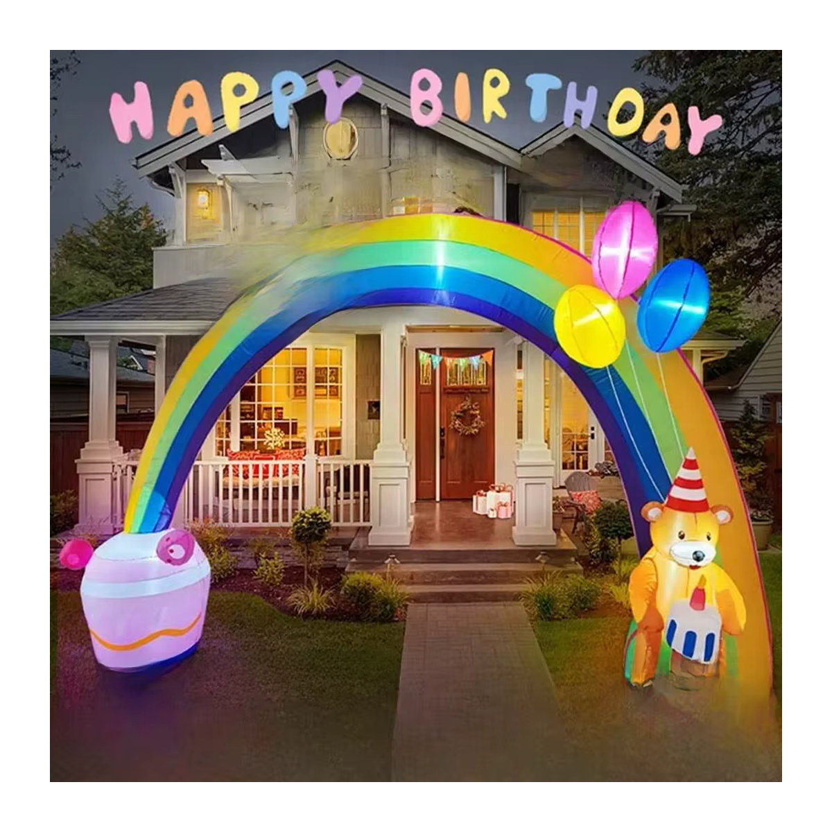 CatXaa Aufblasbarer Regenbogen Torbogen mit Teddybär und LED Licht für Kindergeburtstage, mehrfarbig, 3,3 m - Bild 7