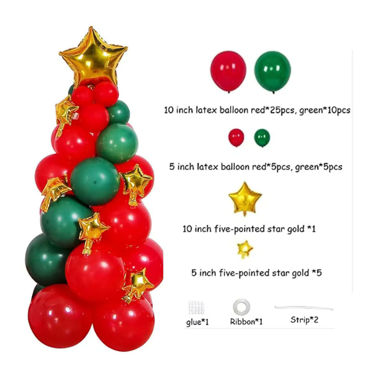 CatXaa Weihnachtsdekoration Luftballons in Weihnachtsbaum-Form aus Latex in Rot und Grün - Bild 3