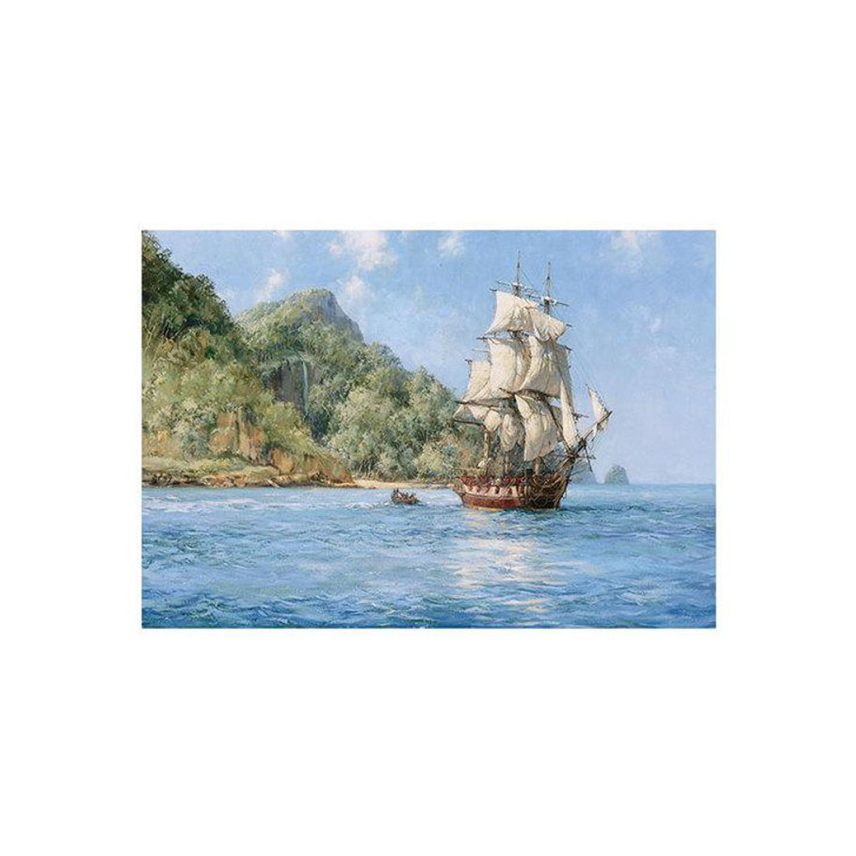 Caudros Retro Boot Ölgemälde auf Leinwand Blau, Maritimes Segelboot Wandbild Landschaft im Querformat, Breite: 90 cm, Höhe: 60 cm, Rahmenlos - Bild 1