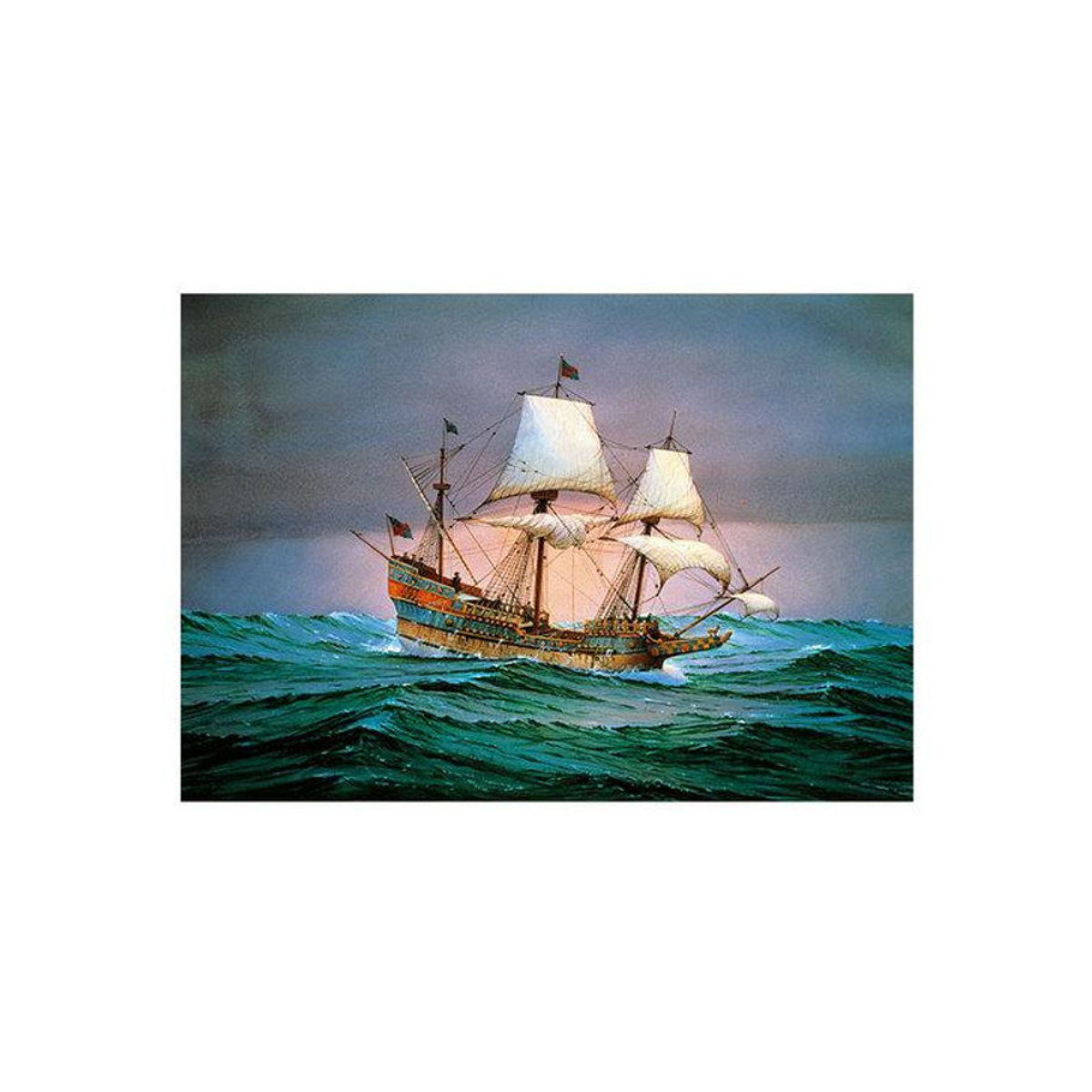 Caudros Retro Boot Ölgemälde auf Leinwand Blau, Maritimes Segelboot Wandbild Landschaft im Querformat, Breite: 90 cm, Höhe: 60 cm, Rahmenlos - Bild 2