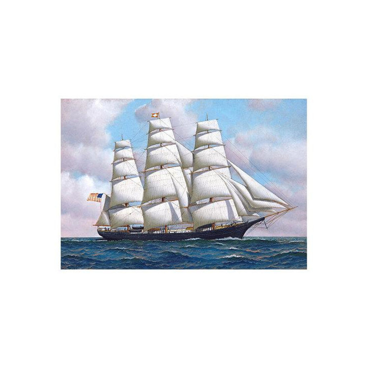 Caudros Retro Boot Ölgemälde auf Leinwand Blau, Maritimes Segelboot Wandbild Landschaft im Querformat, Breite: 90 cm, Höhe: 60 cm, Rahmenlos - Bild 3
