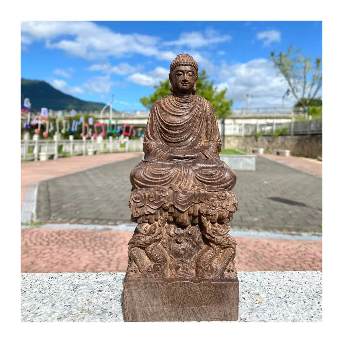 CCZHIDAO Handgeschnitzte Shakyamuni Buddha Statue aus Holz in Braun, Orientalische Buddha Skulptur für deine Dekoration - Bild 2