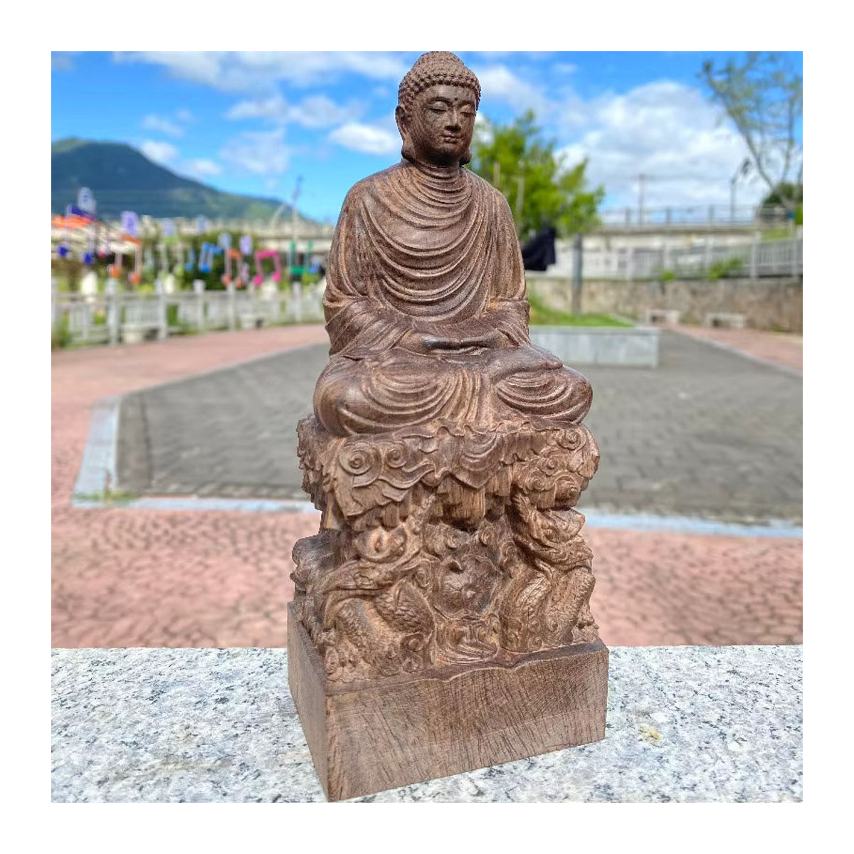 CCZHIDAO Handgeschnitzte Shakyamuni Buddha Statue aus Holz in Braun, Orientalische Buddha Skulptur für deine Dekoration - Bild 4