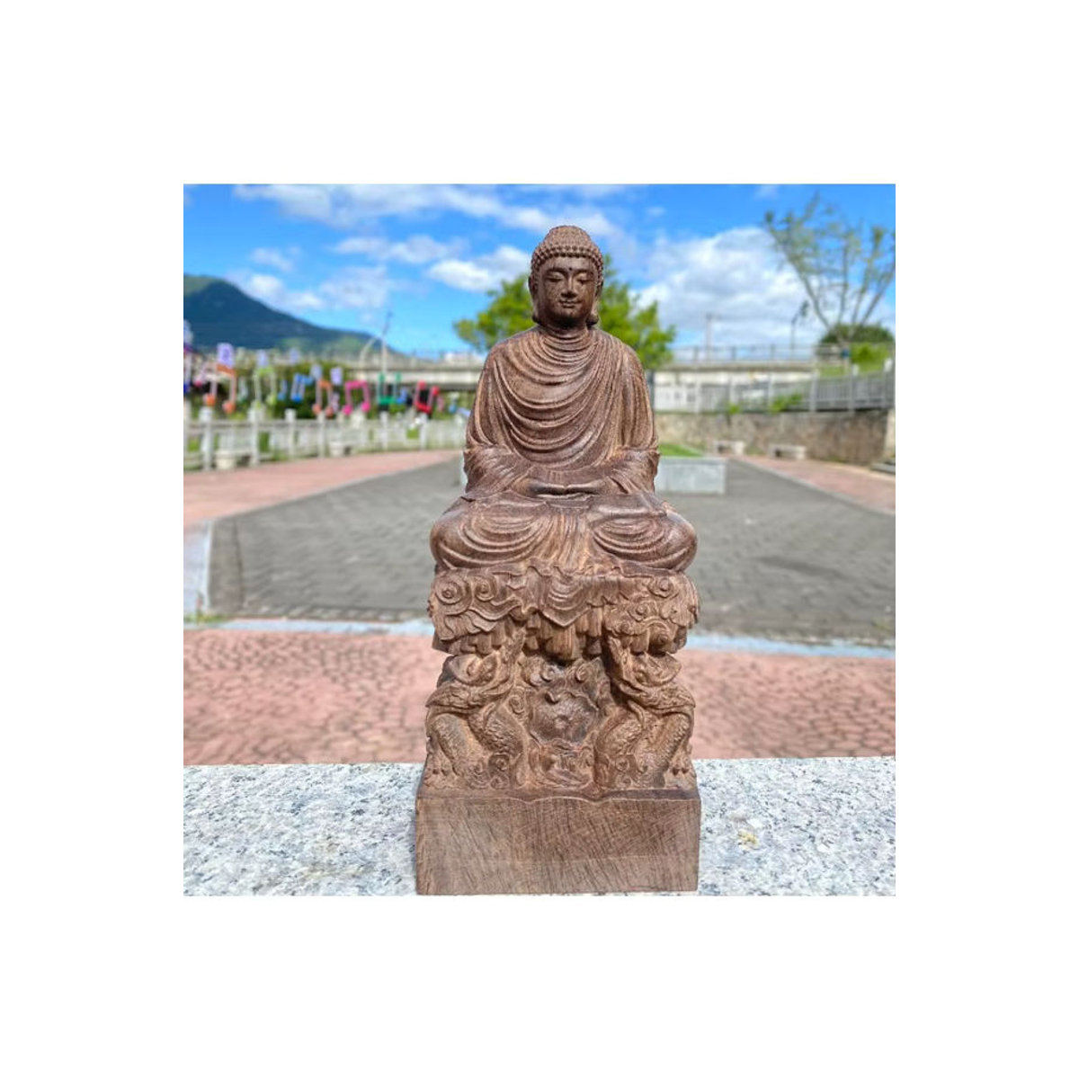 CCZHIDAO Handgeschnitzte Shakyamuni Buddha Statue aus Holz in Braun, Orientalische Buddha Skulptur für deine Dekoration - Bild 5