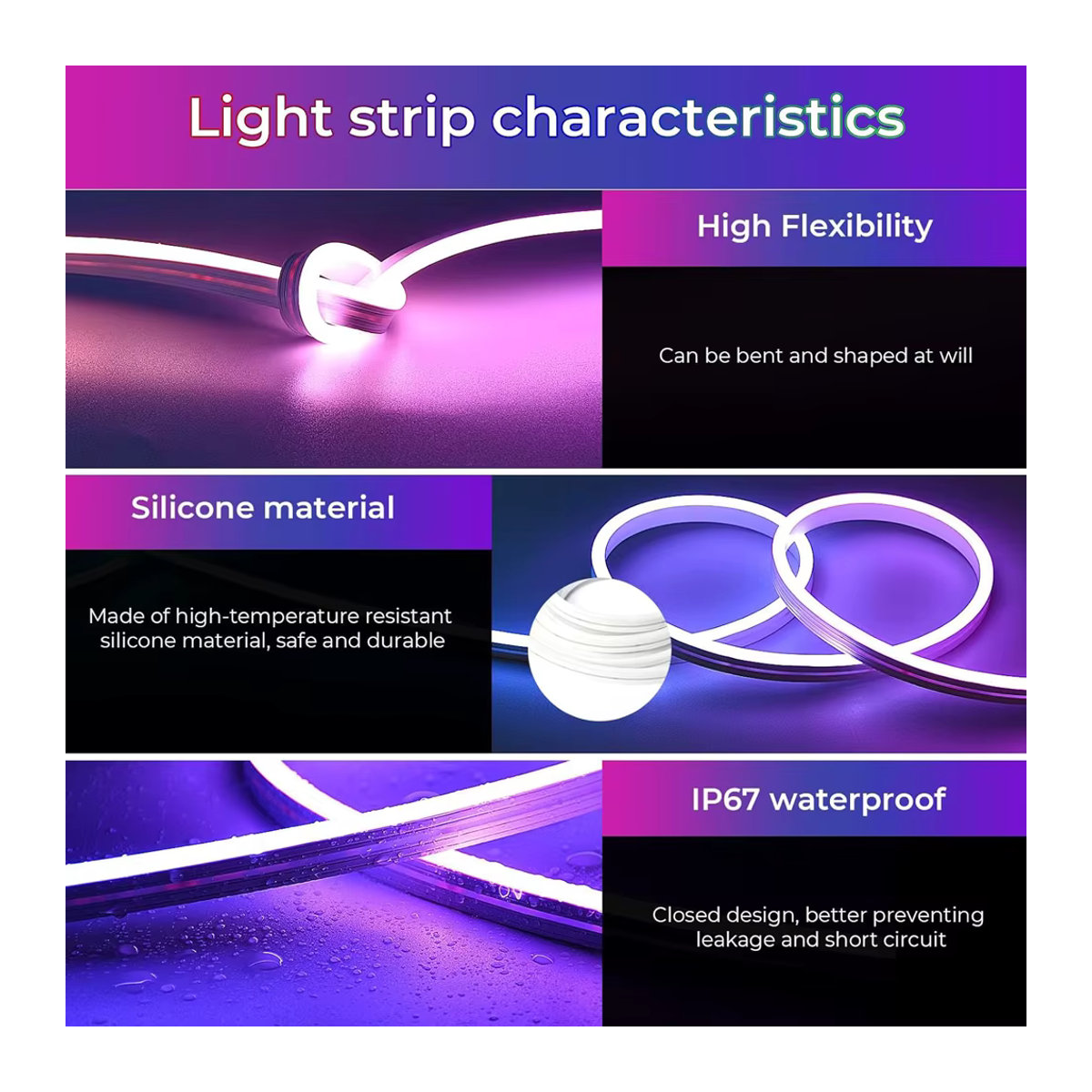 CENFAYA RGB Neon LED Streifen Kit, wasserdicht und dimmbar, Homekit Wifi Steuerung via Siri, Bunt - Bild 3