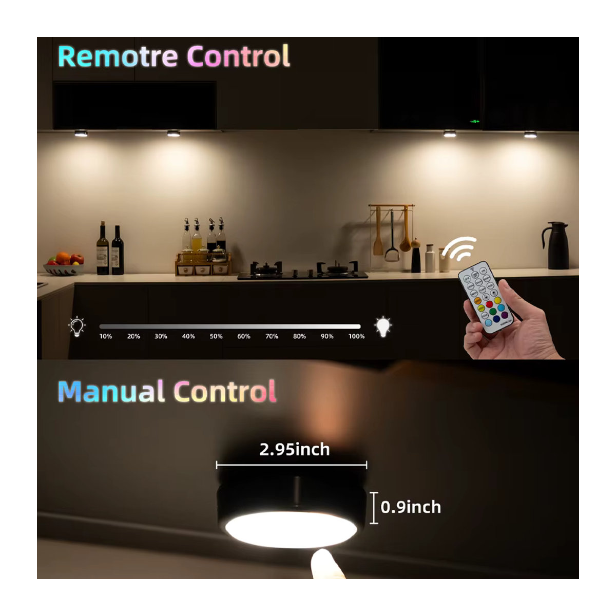 CENFAYA Runde LED Möbelbeleuchtung Schwarz RGB + CCT Dimmbar mit Fernbedienung im 3er-Set - Bild 3