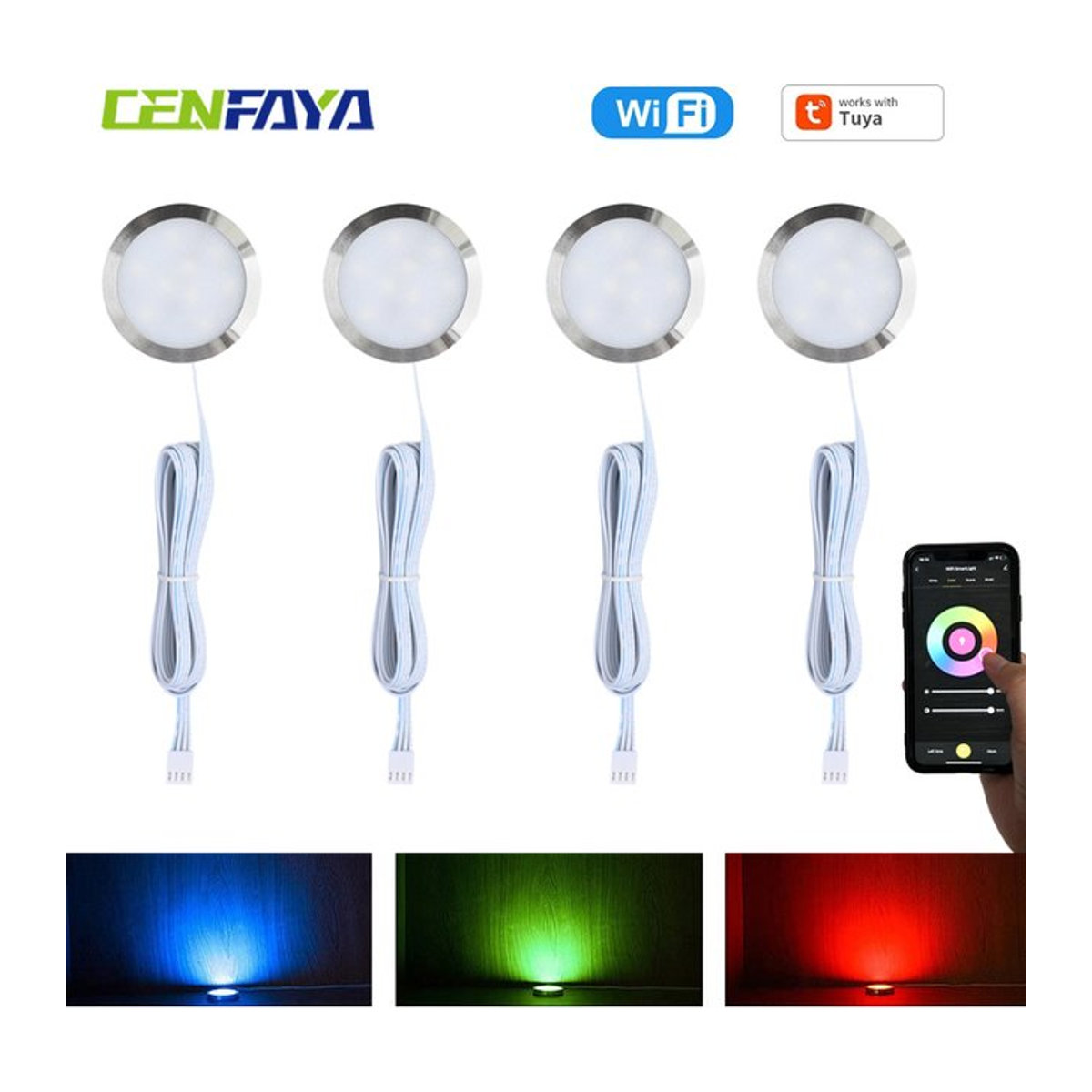 CENFAYA Smart Tuya WiFi RGB LED Möbelbeleuchtung Set in Silber für Küche und Schrank mit App-Steuerung und Google Assistant Alexa Kompatibilität - Bild 1
