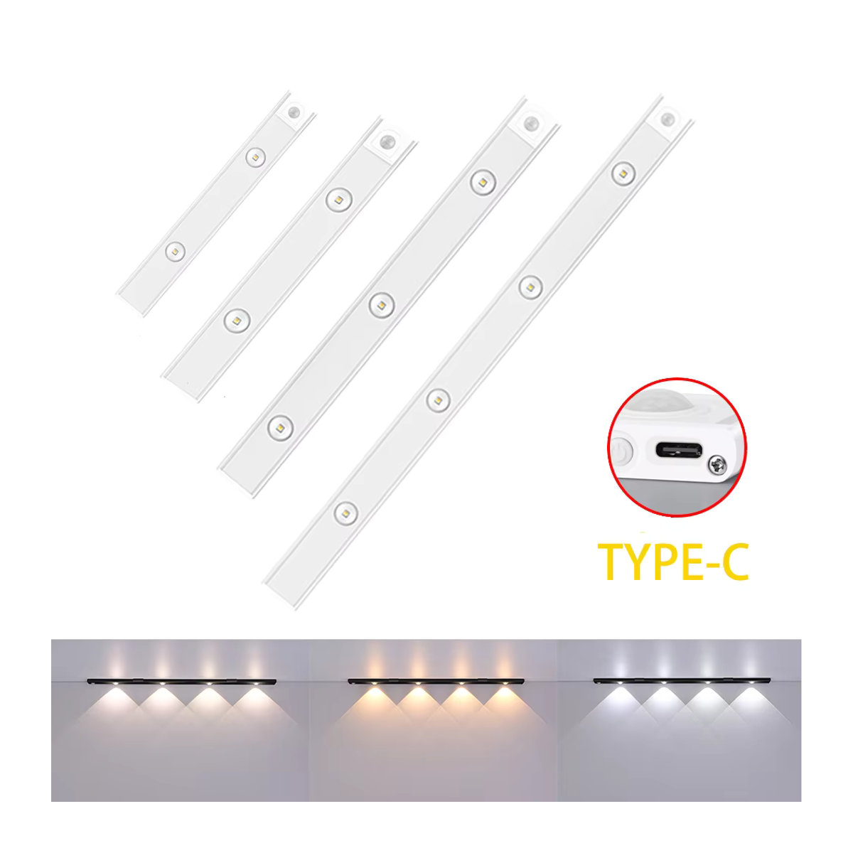 CENSHION LED Schrankleuchte mit Bewegungsmelder, USB wiederaufladbare Möbelbeleuchtung in Weiß, 20 cm - Bild 5