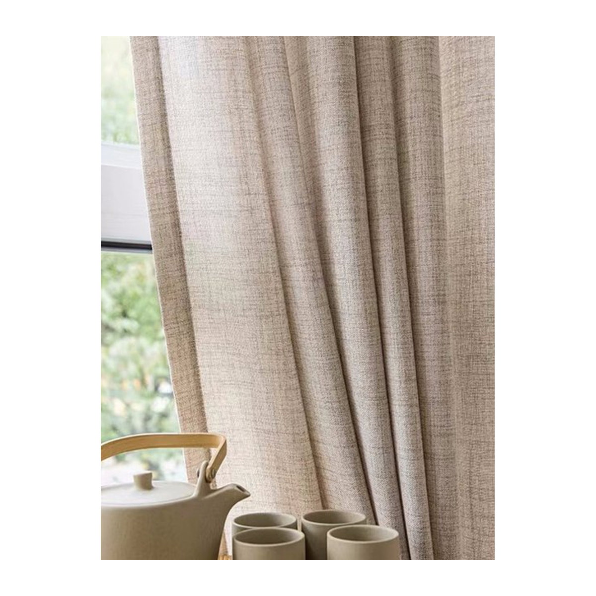 CENTURyMiG Halbsatzvorhänge aus Baumwolle und Leinen im koreanischen Stil, Beige, lichtfilternd und lichtschattierend - Bild 1