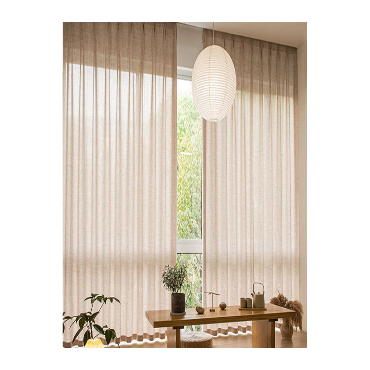 CENTURyMiG Halbsatzvorhänge aus Baumwolle und Leinen im koreanischen Stil, Beige, lichtfilternd und lichtschattierend - Bild 2