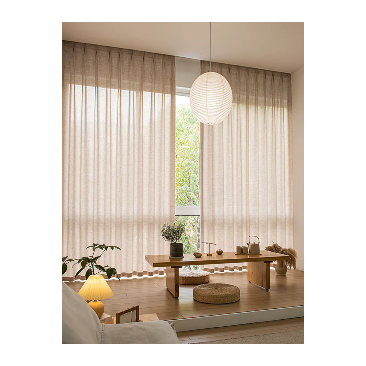 CENTURyMiG Halbsatzvorhänge aus Baumwolle und Leinen im koreanischen Stil, Beige, lichtfilternd und lichtschattierend - Bild 4