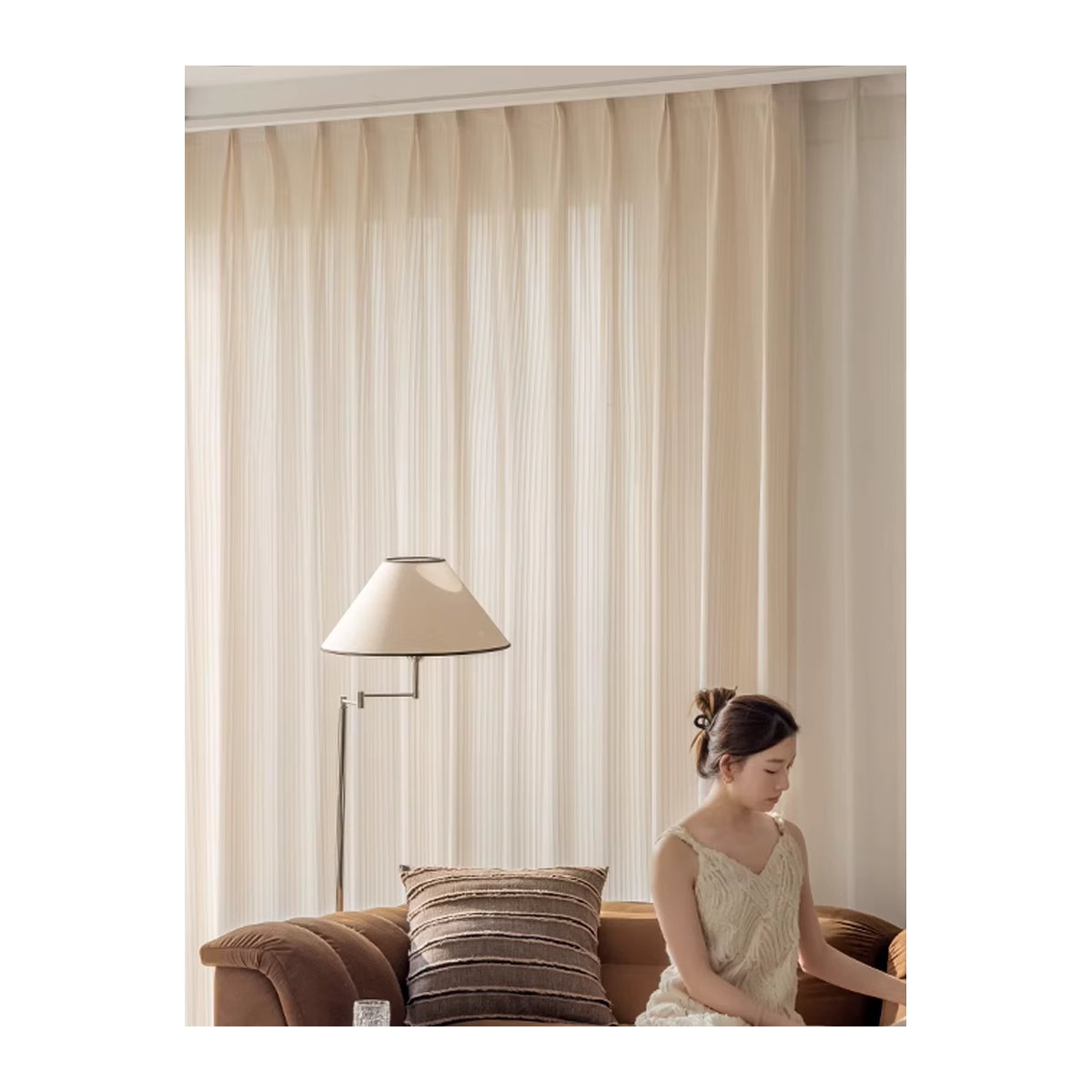 CENTURyMiG Lichtdurchlässiger Mull-Vorhang in Beige und Gelb als Sonnenschutz für Wohnzimmer und Balkon - Bild 5