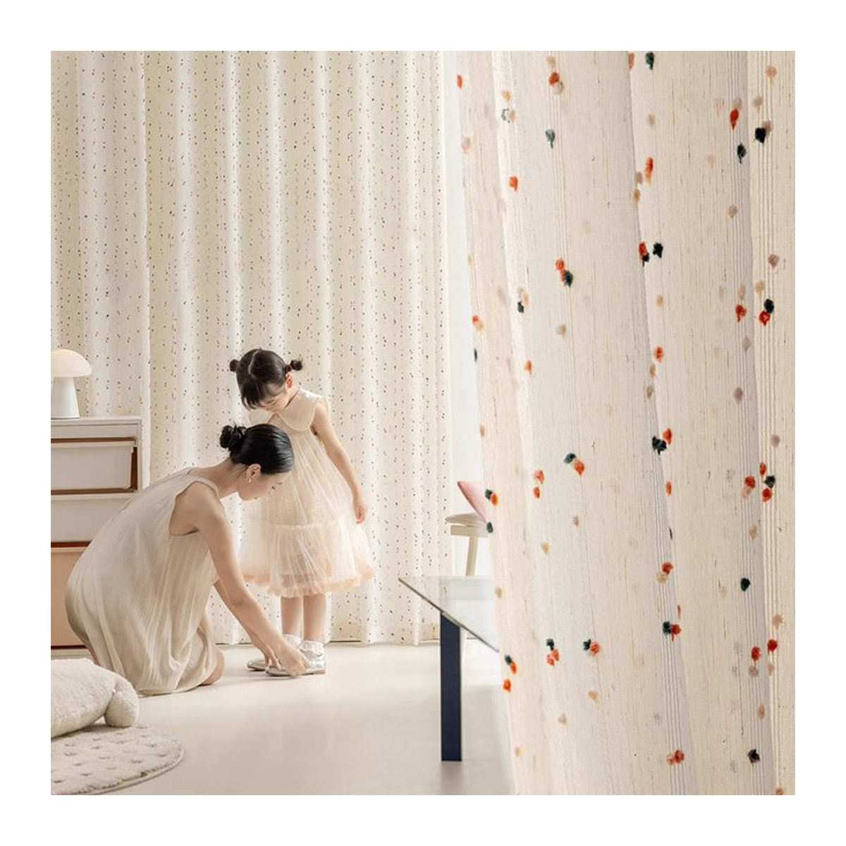 CENTURyMiG Transparenter Leinenvorhang im Regenbogen-Design für Kinderzimmer und Schlafzimmer, Mehrfarbig und Weiß - Bild 1