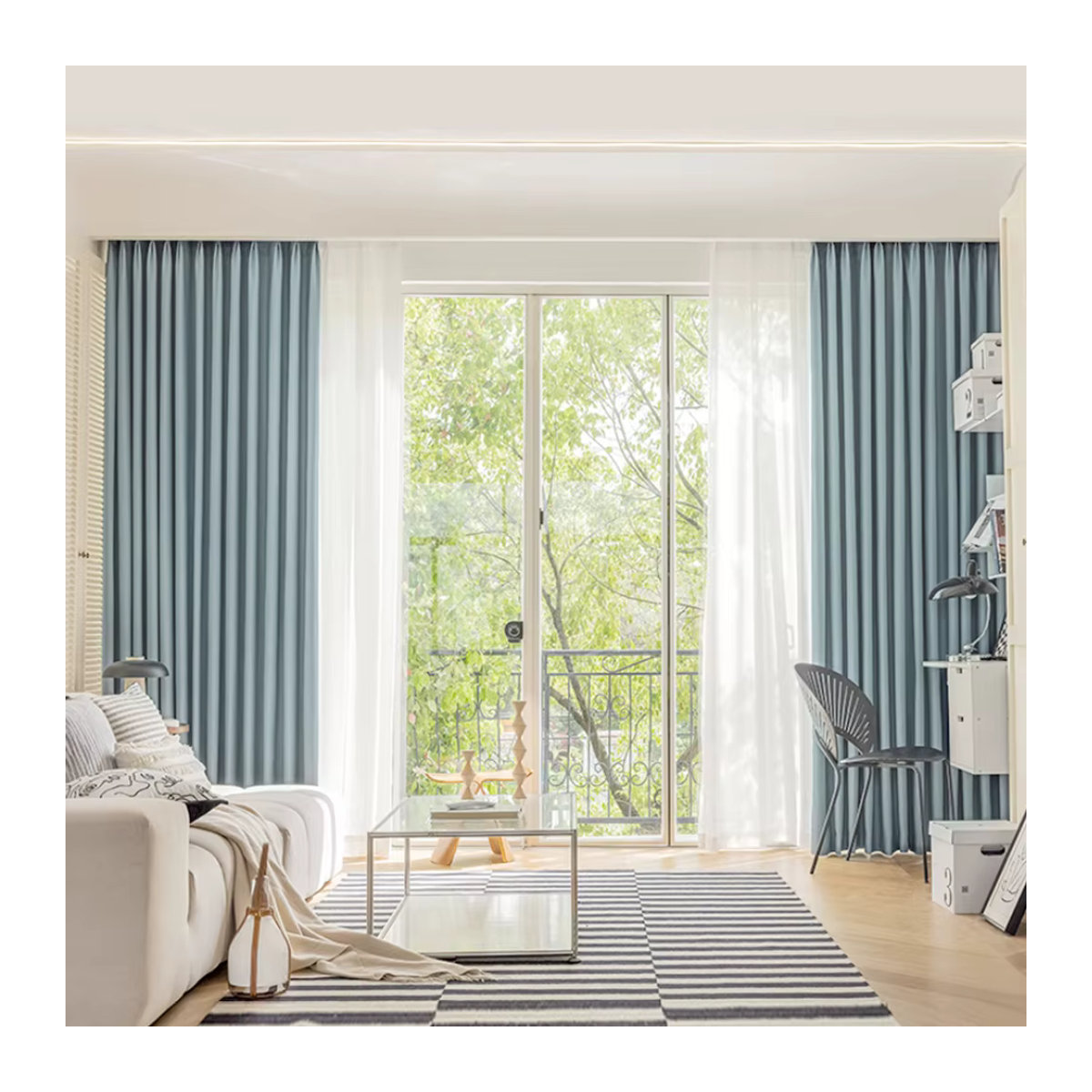 CENTURyMiG Verdunkelungsvorhänge aus Baumwollleinenimitat mit Eisenringen in Blau - Bild 3