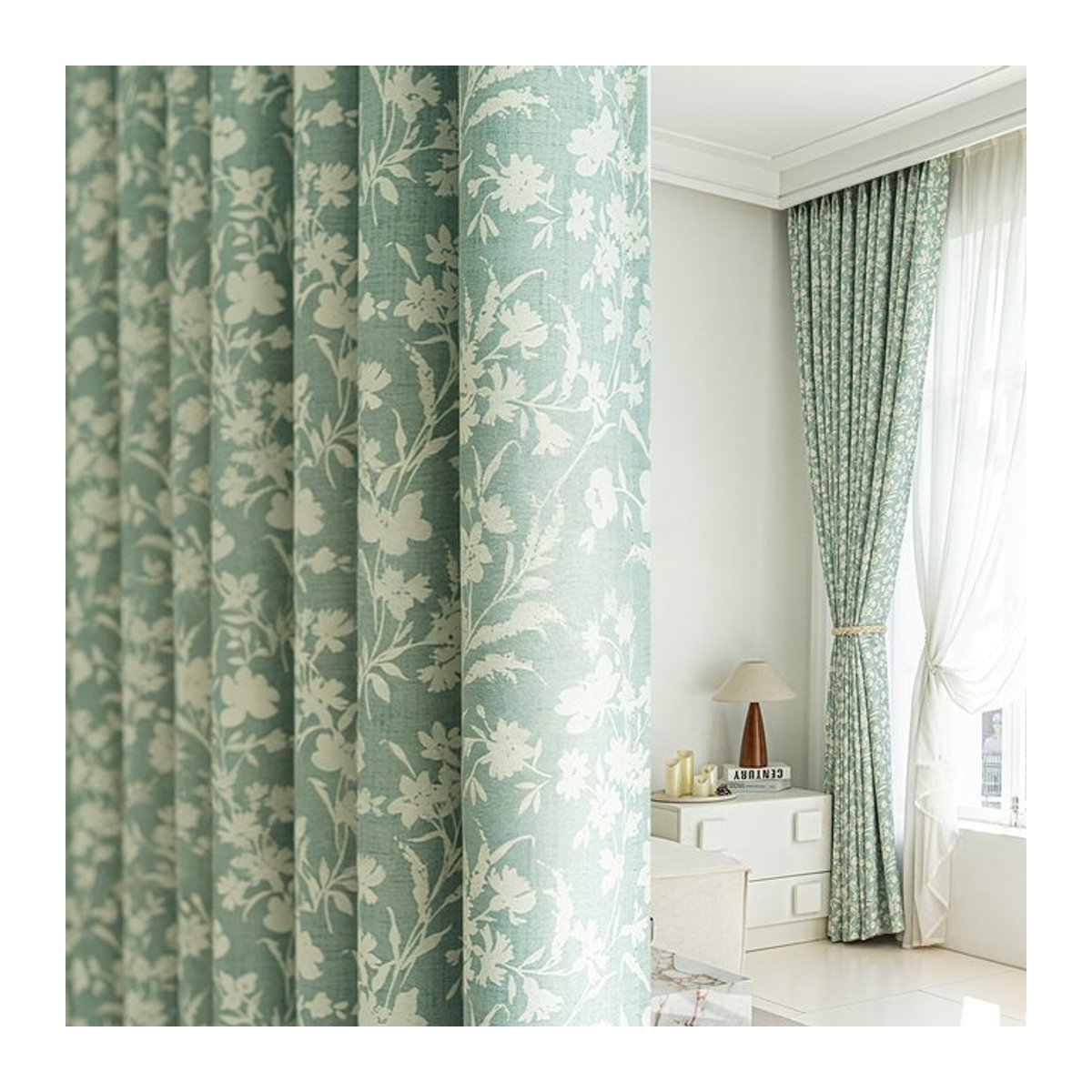 CENTURyMiG Vorhang mit Blumenmuster in Braun und Grün, lichtfilternd und verdunkelnd für Wohnzimmer, Schlafzimmer und Balkon - Bild 1