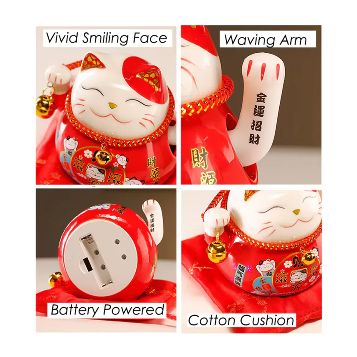 Cerakorie Maneki Neko Glückskatze aus Keramik mit winkendem Arm in Blau und Rot, 11,43 cm Höhe - Bild 3