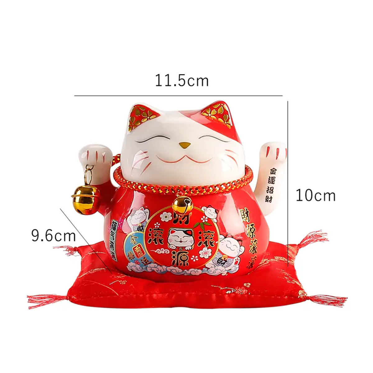 Cerakorie Maneki Neko Glückskatze aus Keramik mit winkendem Arm in Blau und Rot, 11,43 cm Höhe - Bild 4