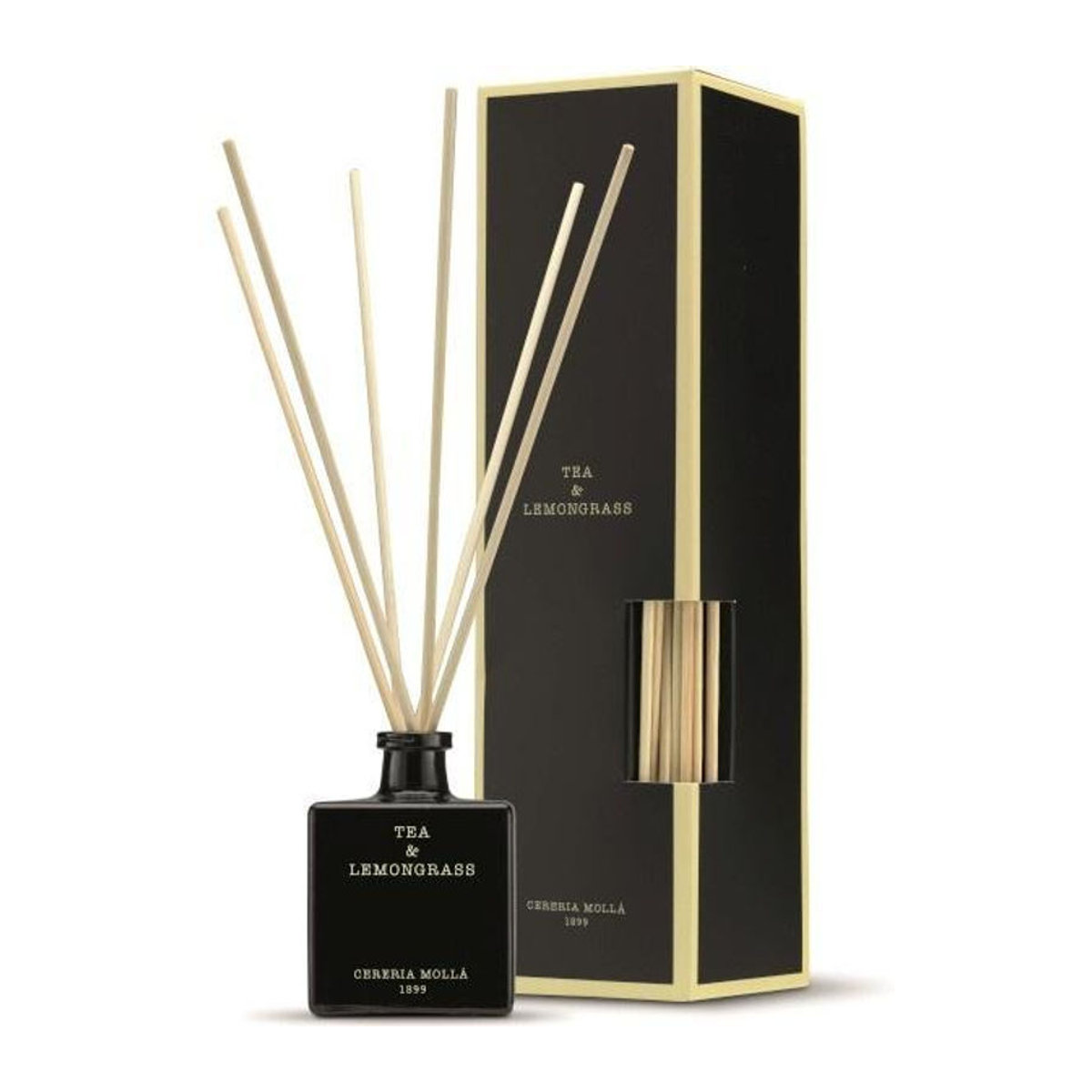 Cereria Molla Reed Diffuser Premium Thé et Citronnelle 100 ml Schwarz Glas - Bild 1
