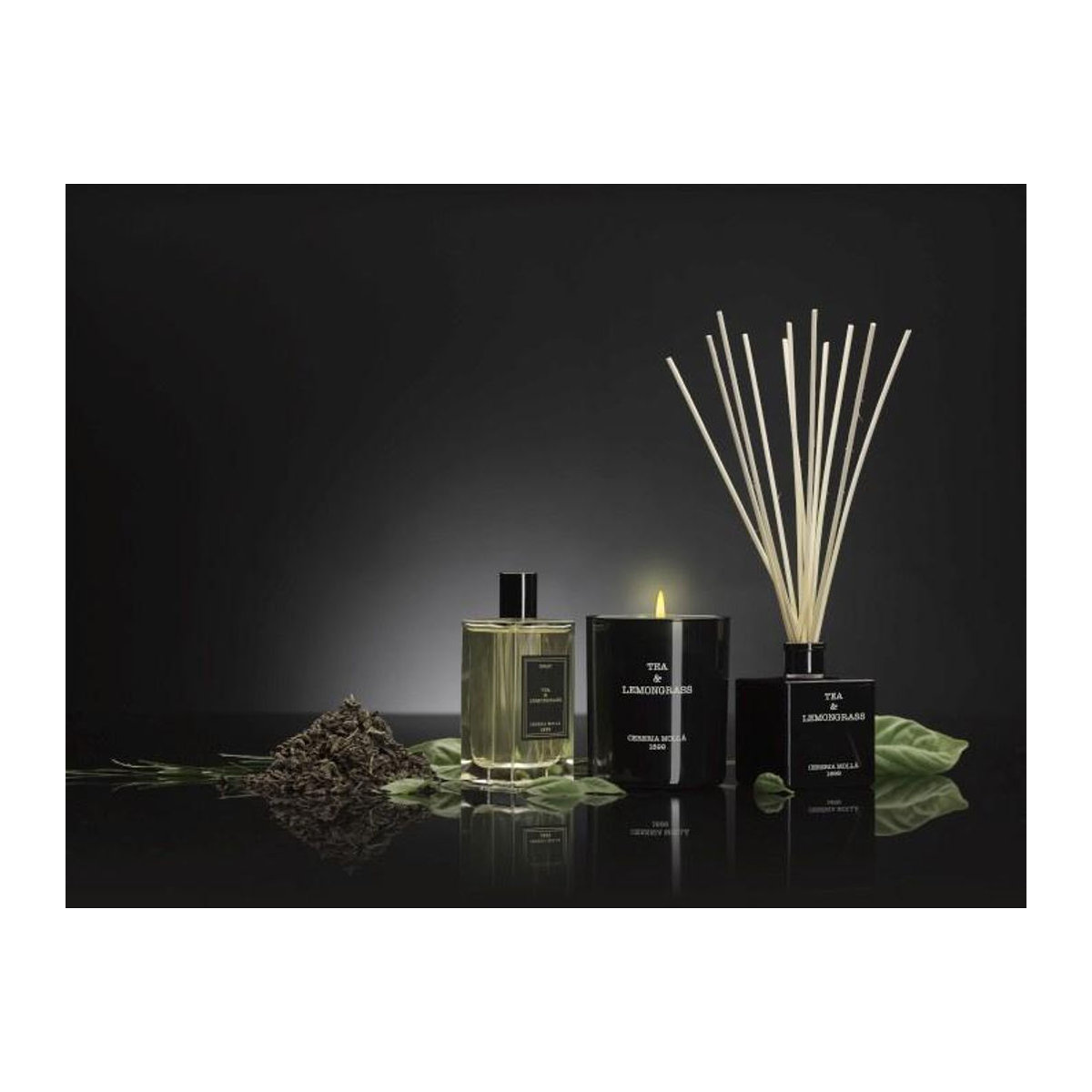Cereria Molla Reed Diffuser Premium Thé et Citronnelle 100 ml Schwarz Glas - Bild 2