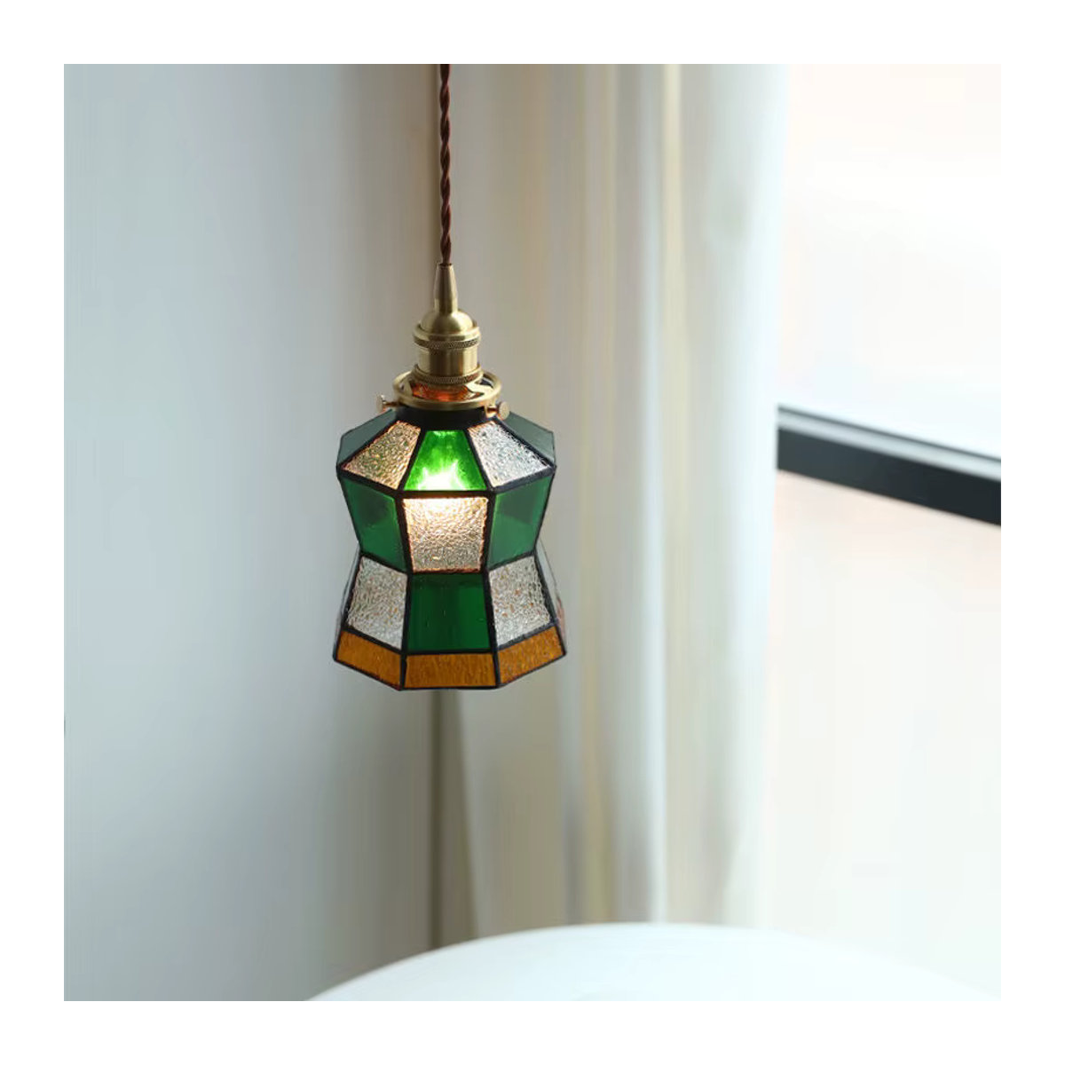 Ceropegia Kronleuchter im Industrial Retro-Stil mit buntem Glas in Warmweiß - Bild 2