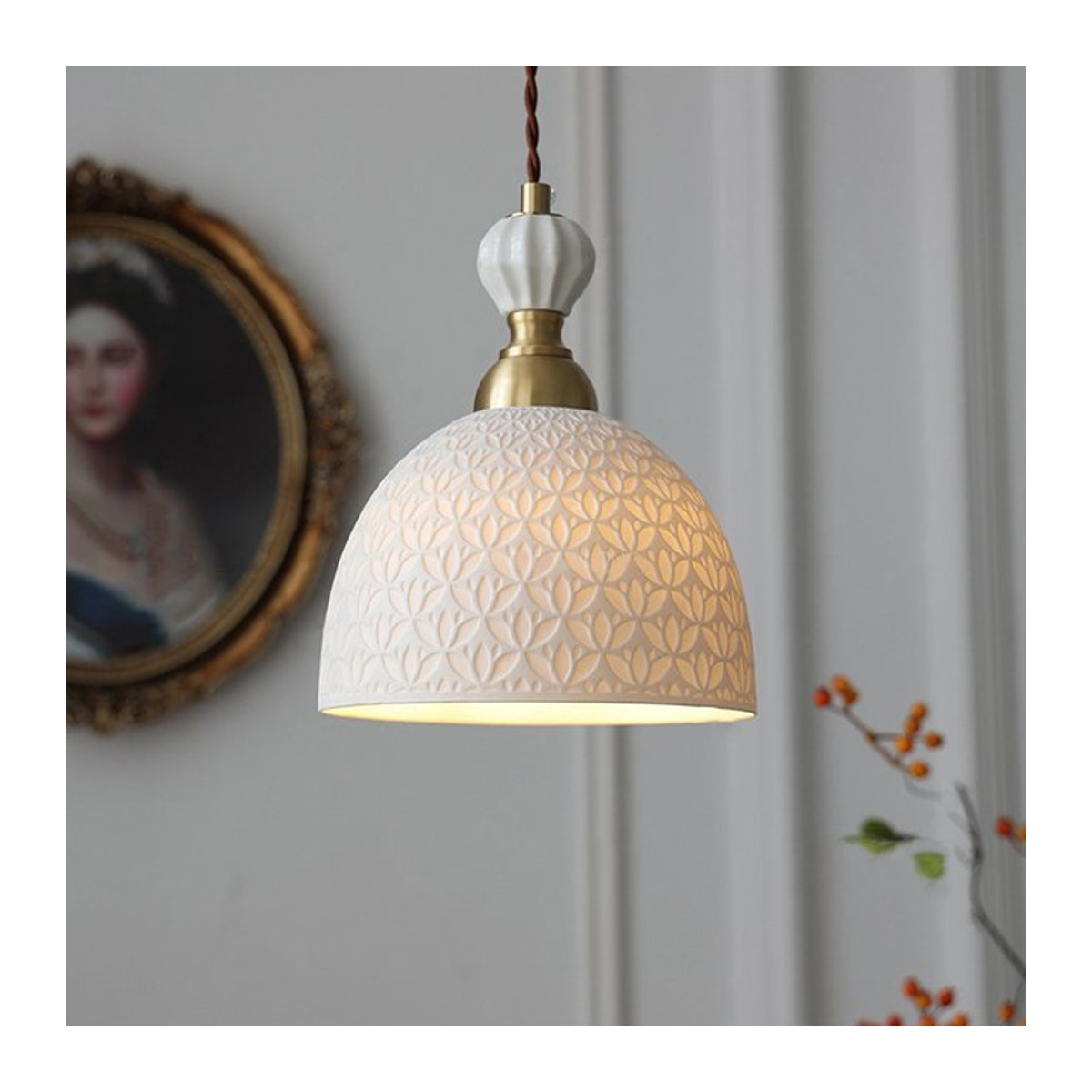 Ceropegia Nachttischlampe aus Keramik und Metall in Beige im modernen Retro-Design - Bild 1