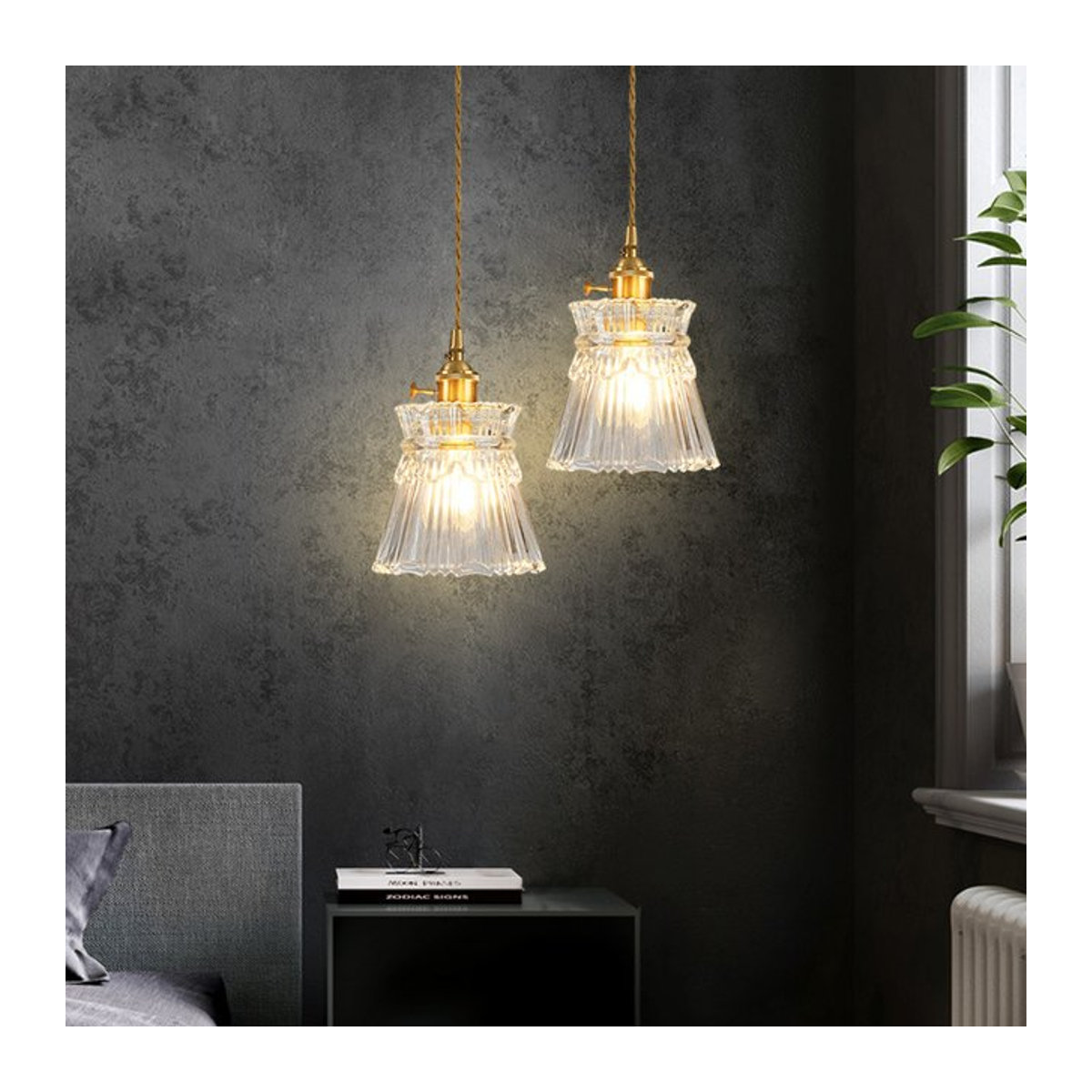 Ceropegia Vintage Nordic Wellen Glas Pendelleuchte im skandinavischen Retro-Design für Schlafzimmer, Esszimmer und Küche mit Schalter - Bild 1