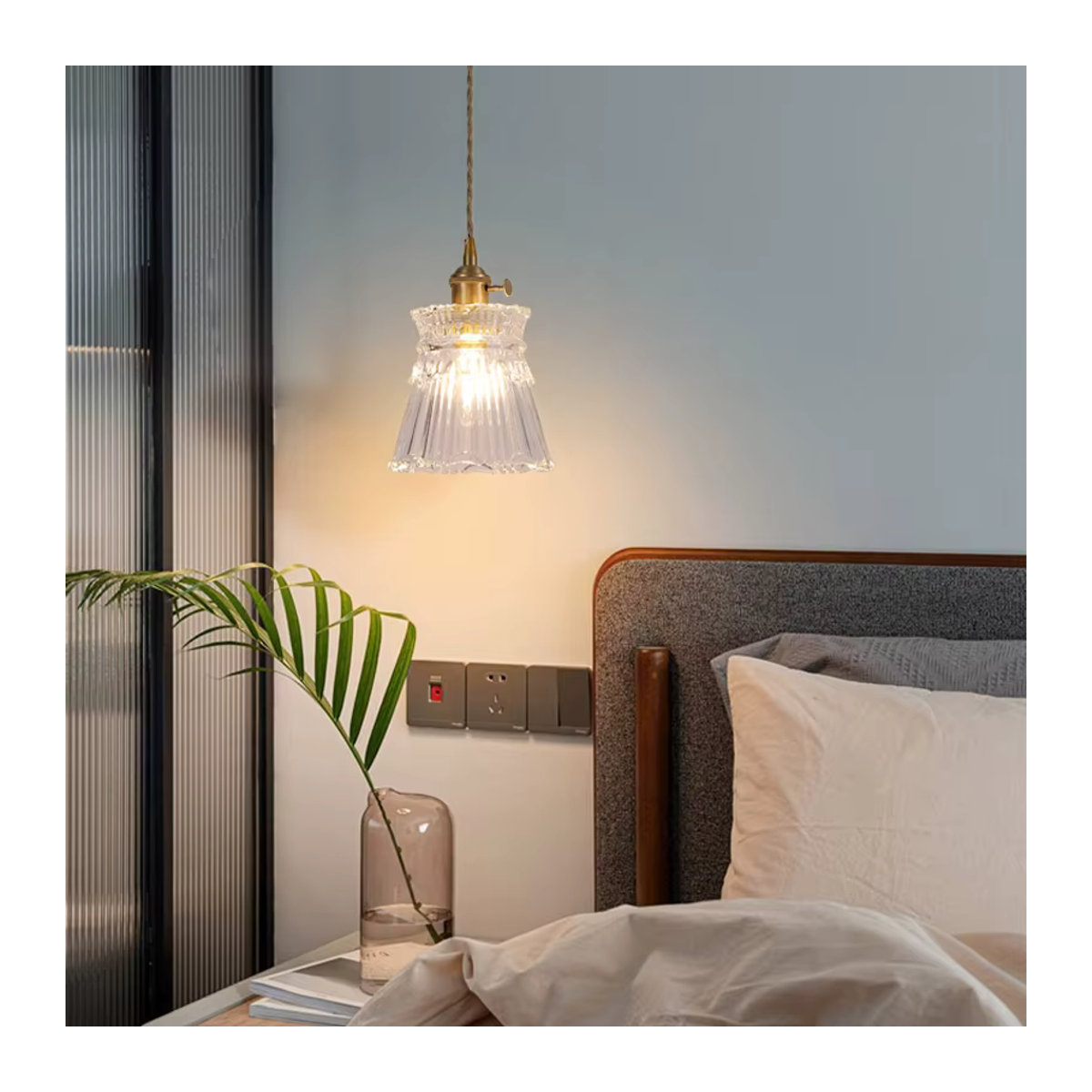 Ceropegia Vintage Nordic Wellen Glas Pendelleuchte im skandinavischen Retro-Design für Schlafzimmer, Esszimmer und Küche mit Schalter - Bild 3
