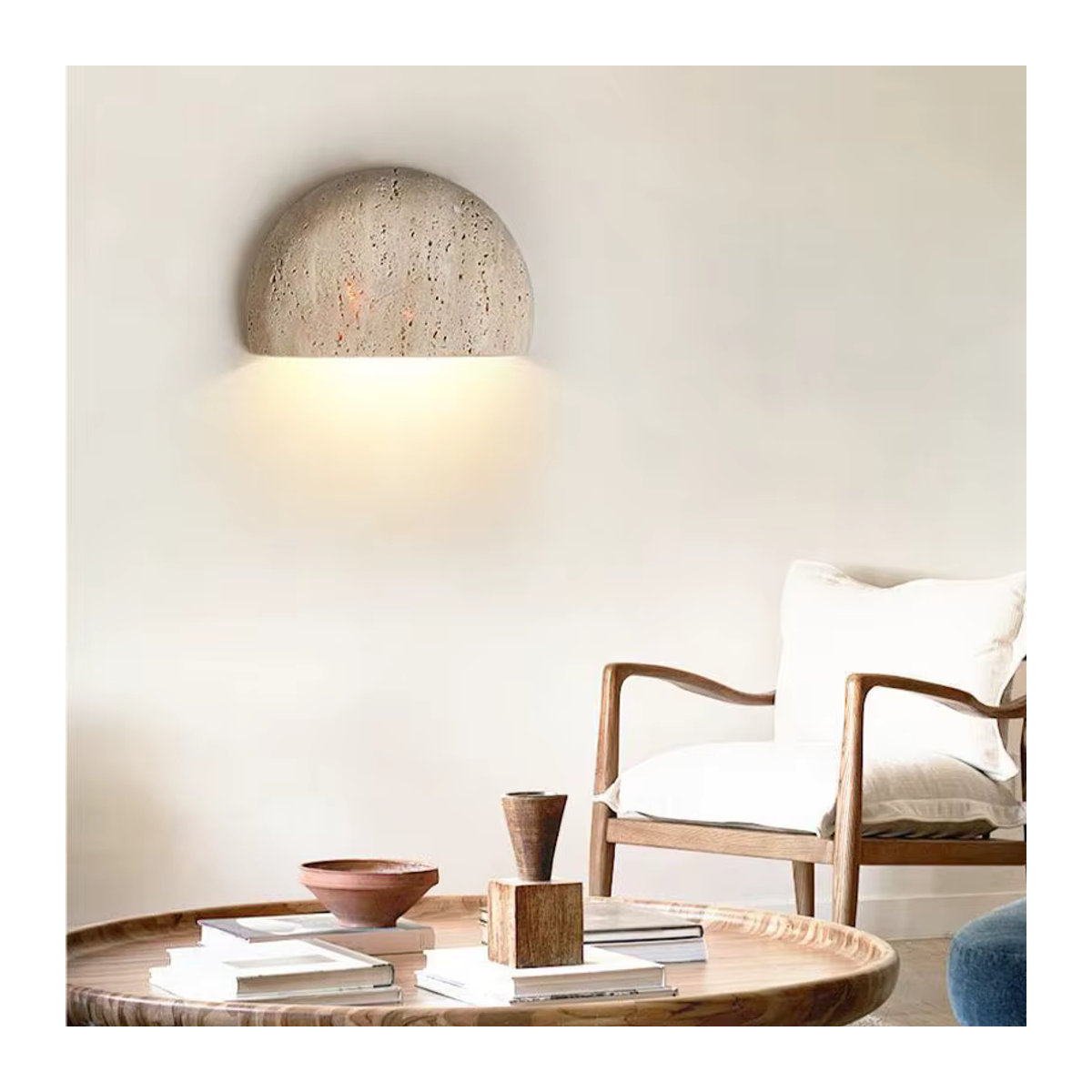 Ceropegia Wabi-Sabi Wandleuchte aus Stein in Beige im Retro-Design für Wohnzimmer und Schlafzimmer - Bild 4