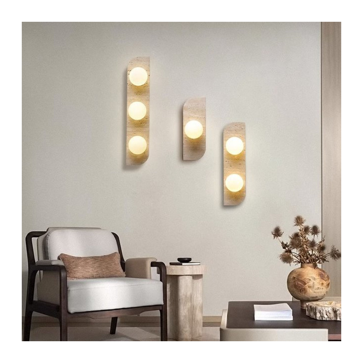 Ceropegia Wandleuchte im Wabi-Sabi Design aus Stein in Gelb und Beige mit japanischem Retro-Stil - Bild 1