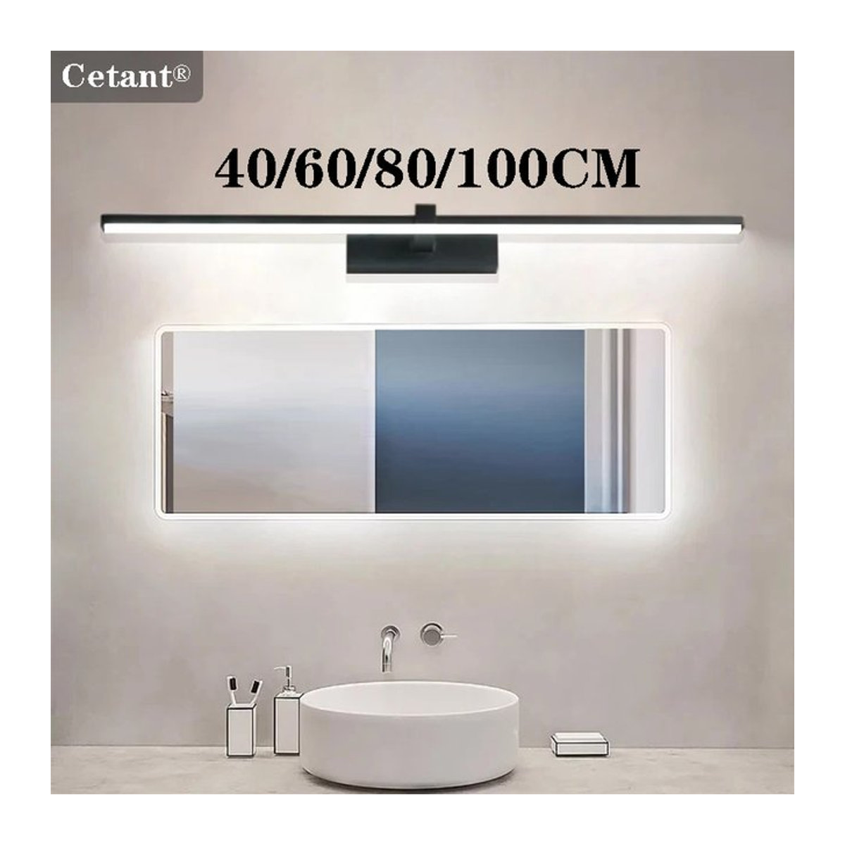 CETANT Moderne LED-Wandleuchte aus Aluminium in Schwarz als dekorative Streifenleuchte für Badezimmer, Küche und Innenräume - Bild 1
