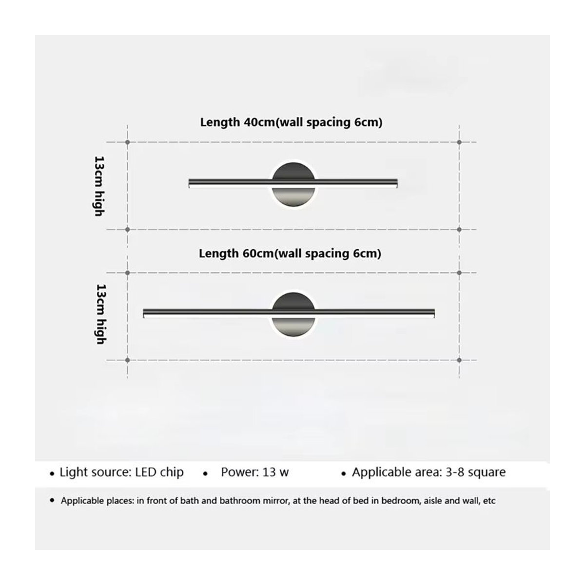 CETANT Moderne LED-Wandleuchte in Schwarz-Gold, 40 cm lange Streifenleuchte für Badezimmer und Schminktisch, Warmweiß - Bild 3