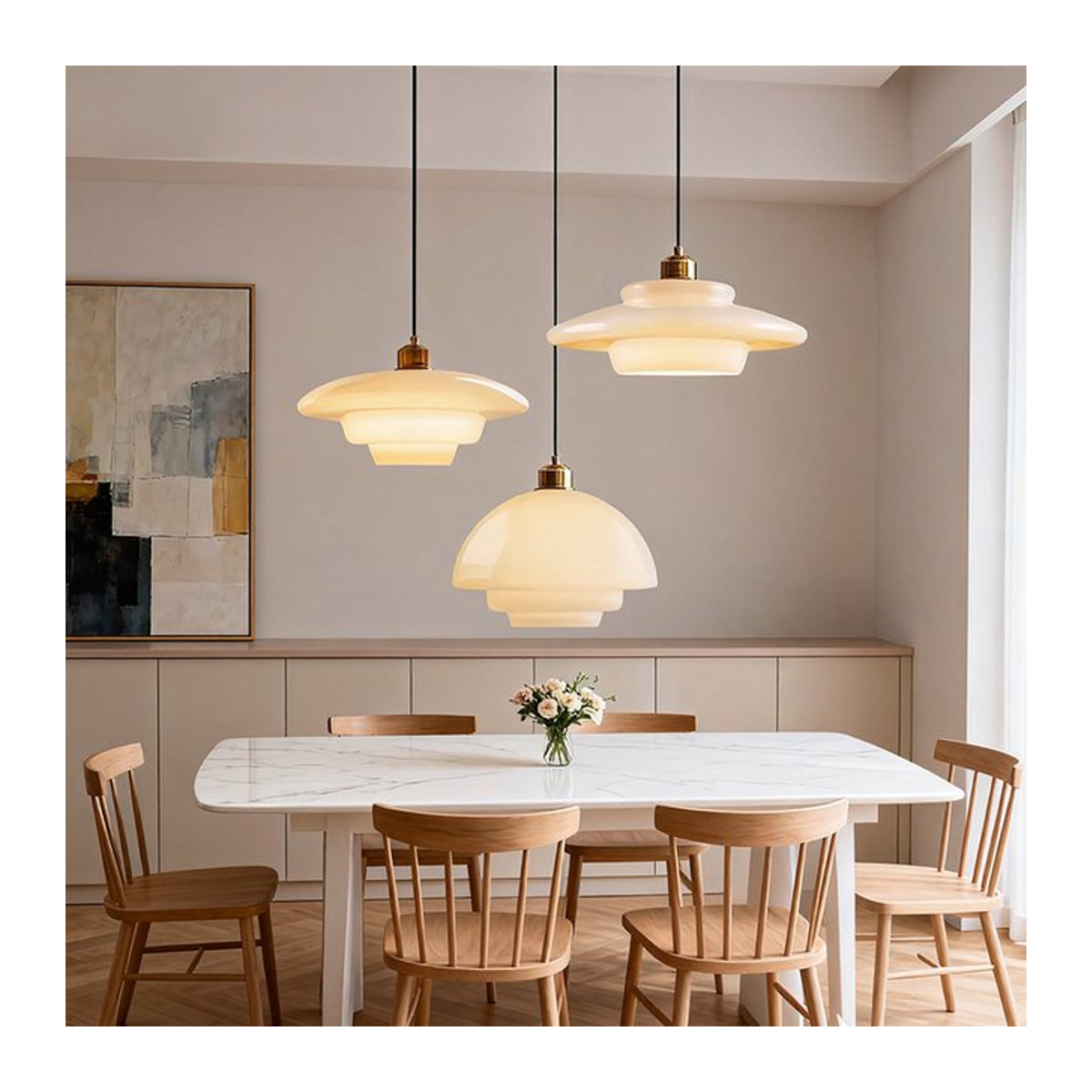 CETANT Nordic LED Glas Pendelleuchte in Beige im minimalistischen Retro-Stil mit E27 Fassung - Bild 1