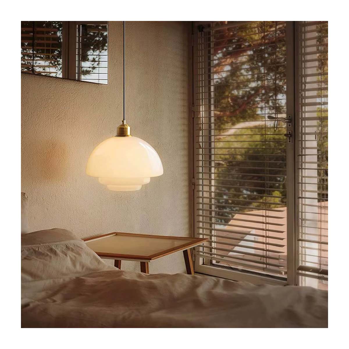 CETANT Nordic LED Glas Pendelleuchte in Beige im minimalistischen Retro-Stil mit E27 Fassung - Bild 4