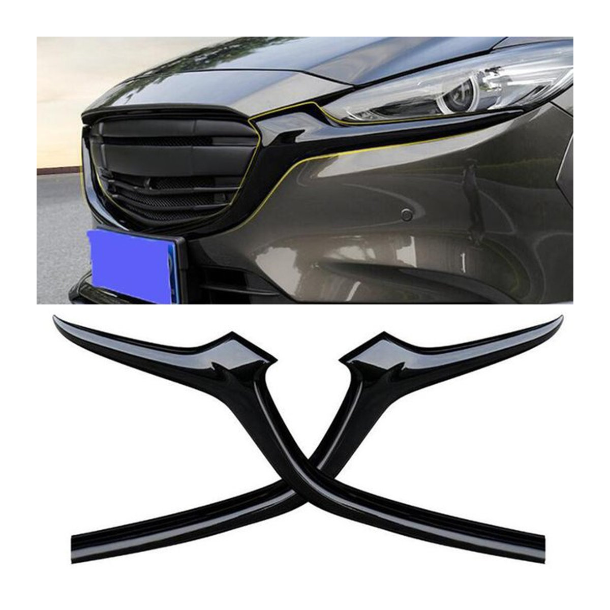 CEYUSOT Kühlergrill Zierleisten für Mazda 6 2019-2022, Full Star Racing Front Stoßstangen Abdeckung aus ABS Kunststoff, Schwarz - Bild 1