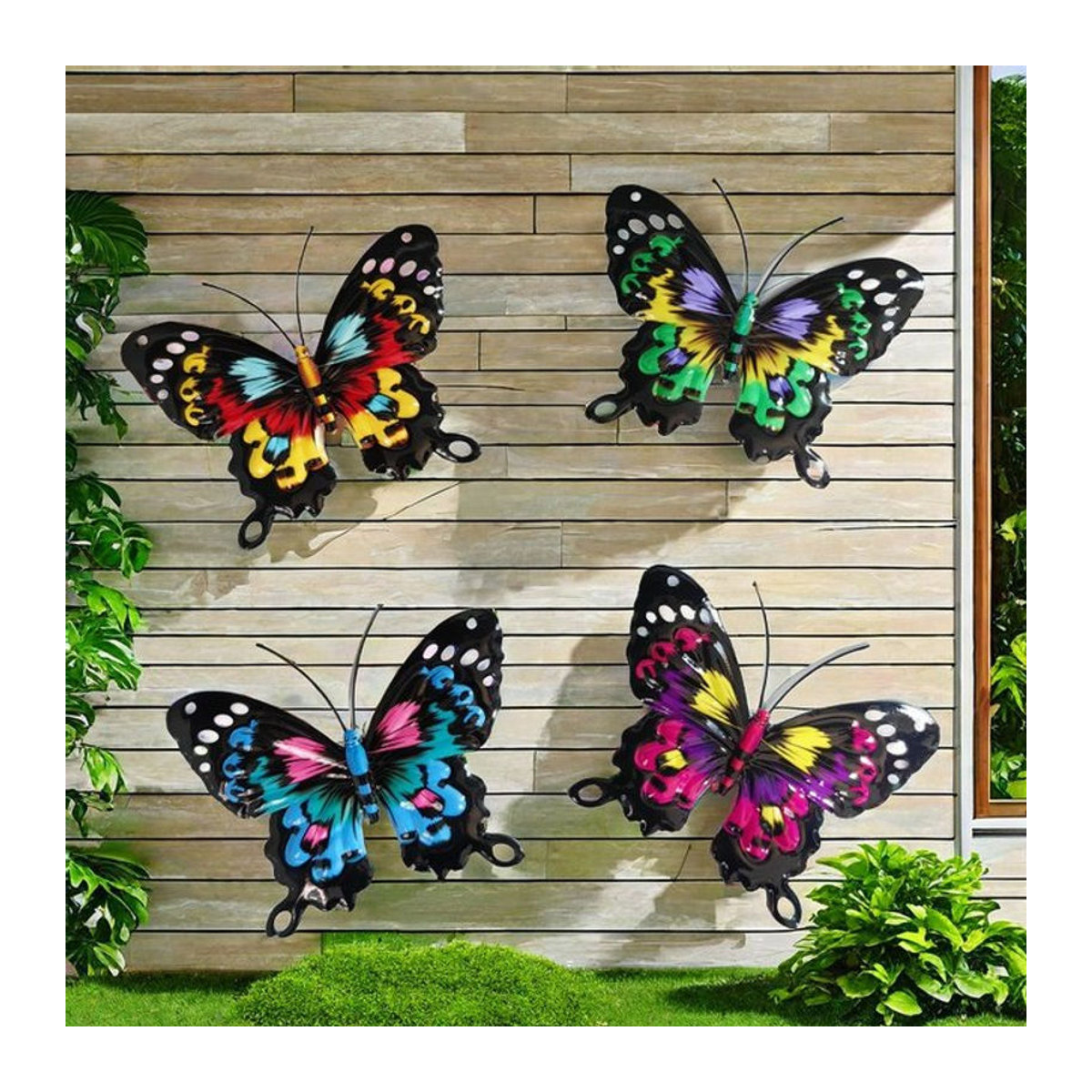 CH CACILLO 4er-Set Schmetterling Wandkunst aus Metall in Mehrfarbig für Garten und Outdoor Dekoration - Bild 1