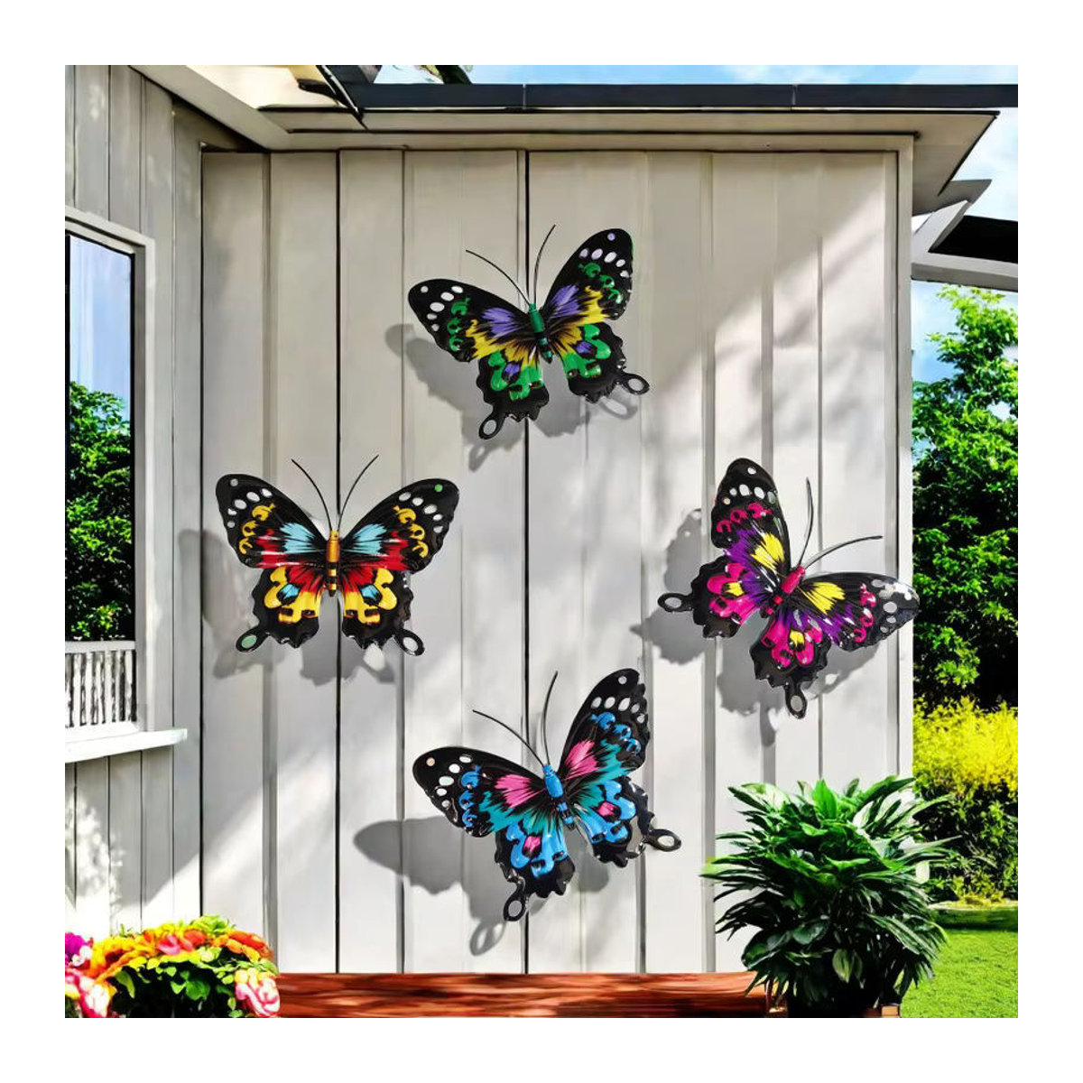 CH CACILLO 4er-Set Schmetterling Wandkunst aus Metall in Mehrfarbig für Garten und Outdoor Dekoration - Bild 3