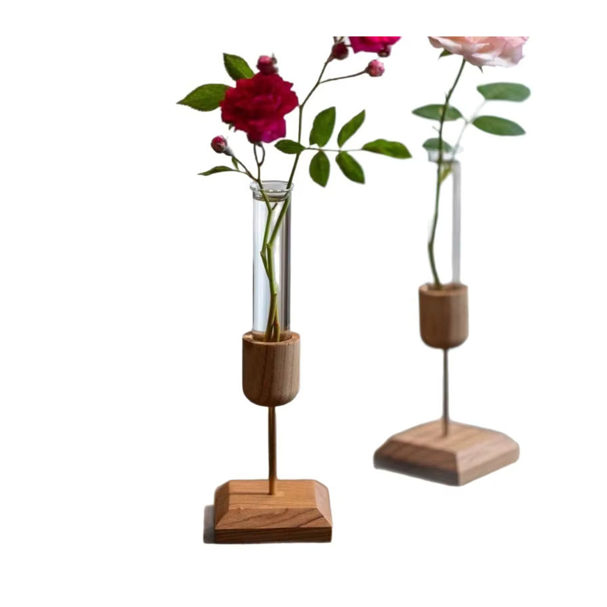 CH CACILLO Dekorative Holz-Vase mit transparentem Glas für Schnittblumen in minimalistischem Design, Braun und Transparent - Bild 4