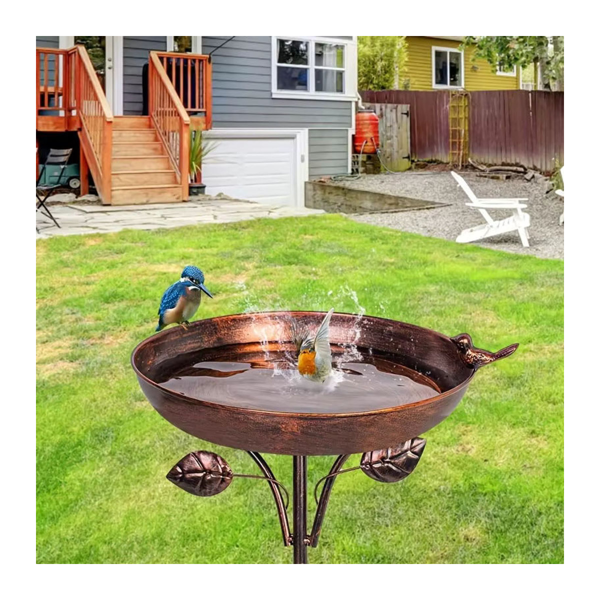 CH CACILLO Vintage Vogelfutterstation und Vogelbad aus Eisen mit Erdspieß in Antik-Optik für den Garten - Bild 2