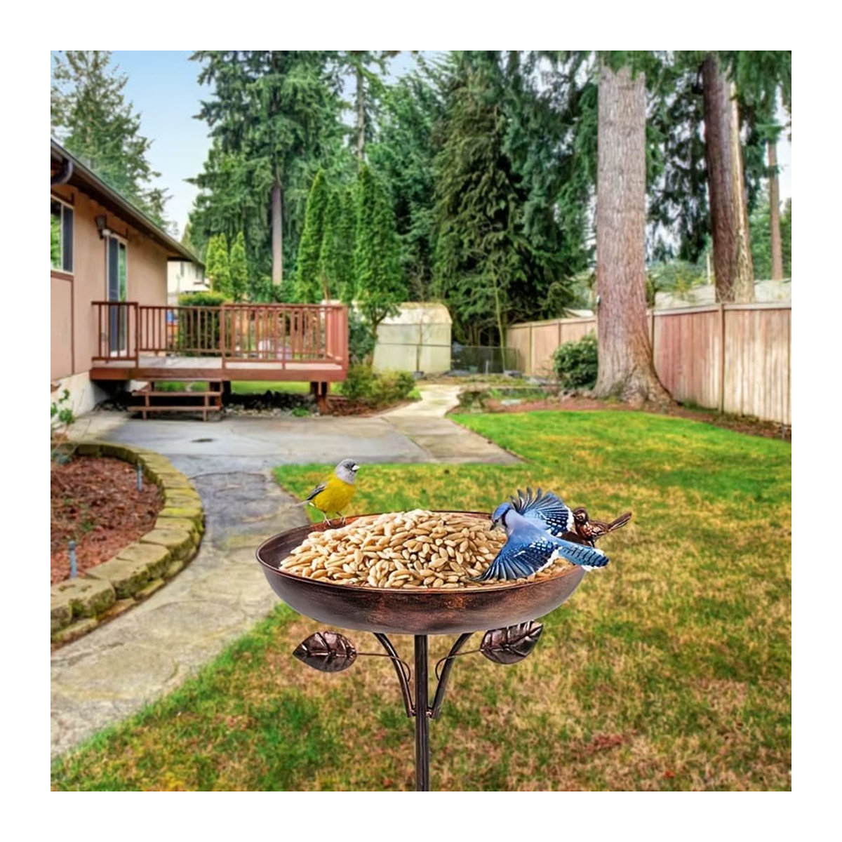 CH CACILLO Vintage Vogelfutterstation und Vogelbad aus Eisen mit Erdspieß in Antik-Optik für den Garten - Bild 3