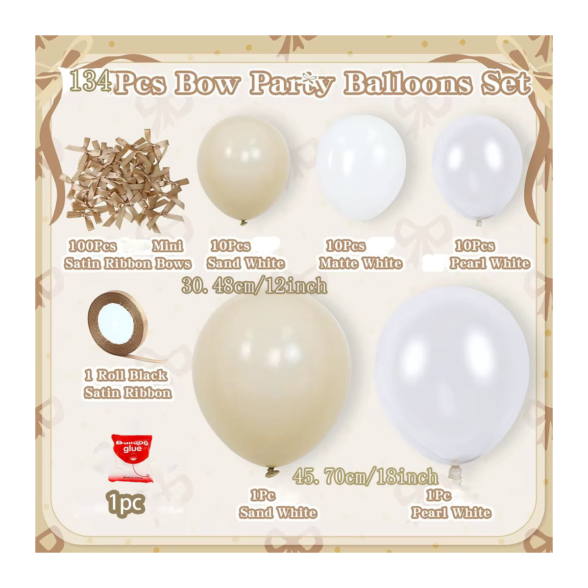 Champagnergoldene Schleifenballons Set mit 32 runden Luftballons und 100 Mini-Bandschleifen für DIY-Dekorationen bei Geburtstagen oder Babypartys in Gold - Bild 2
