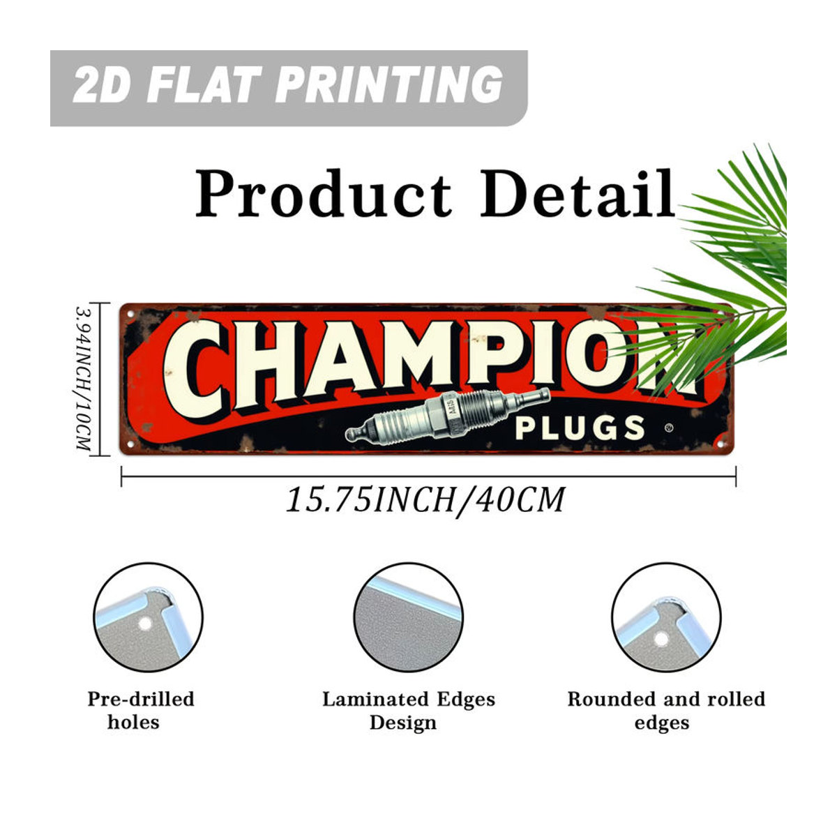 Champion Plugs Vintage Metallschild als Garagendekoration in Rot und Schwarz, rechteckig, wandmontiert, Breite: 40 cm, Höhe: 10 cm, Tiefe: 10 cm - Bild 2