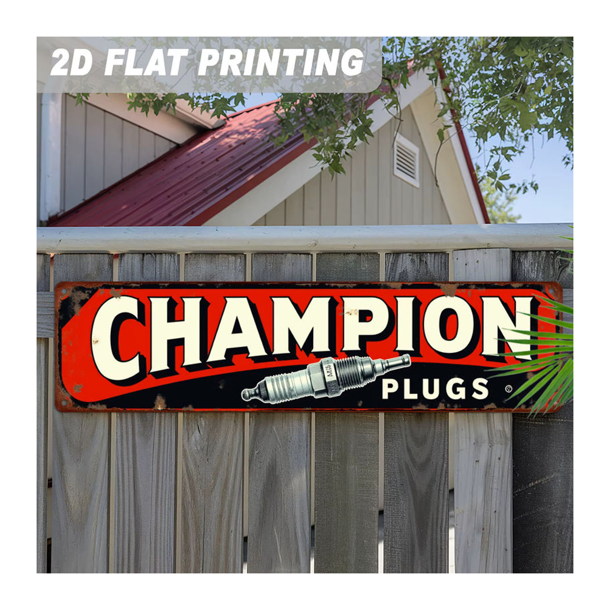 Champion Plugs Vintage Metallschild als Garagendekoration in Rot und Schwarz, rechteckig, wandmontiert, Breite: 40 cm, Höhe: 10 cm, Tiefe: 10 cm - Bild 4