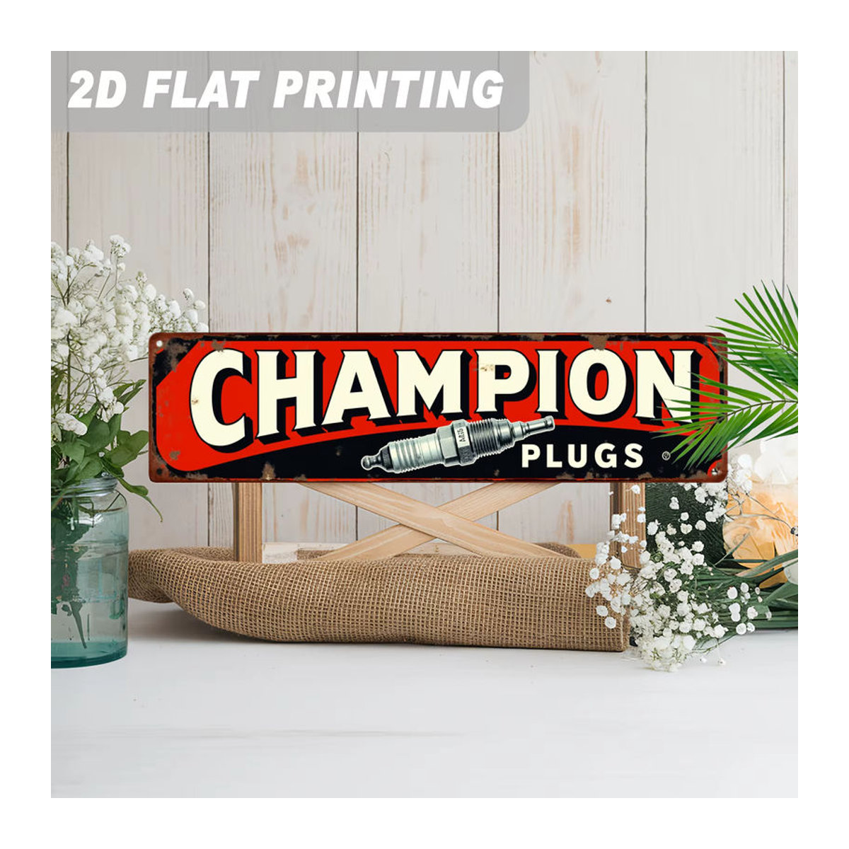 Champion Plugs Vintage Metallschild als Garagendekoration in Rot und Schwarz, rechteckig, wandmontiert, Breite: 40 cm, Höhe: 10 cm, Tiefe: 10 cm - Bild 5