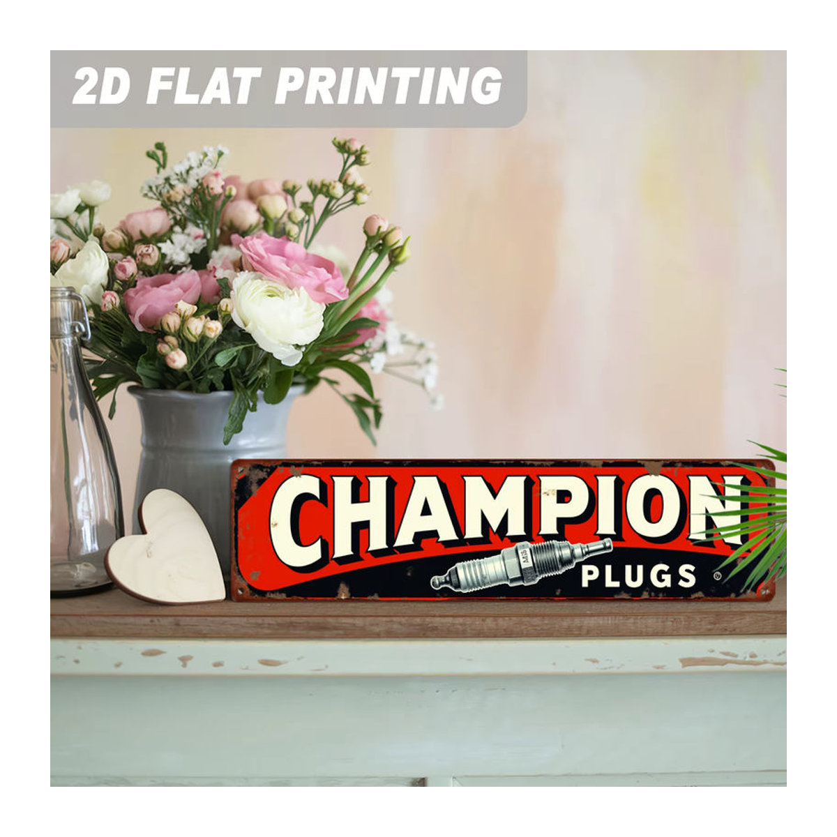Champion Plugs Vintage Metallschild als Garagendekoration in Rot und Schwarz, rechteckig, wandmontiert, Breite: 40 cm, Höhe: 10 cm, Tiefe: 10 cm - Bild 6