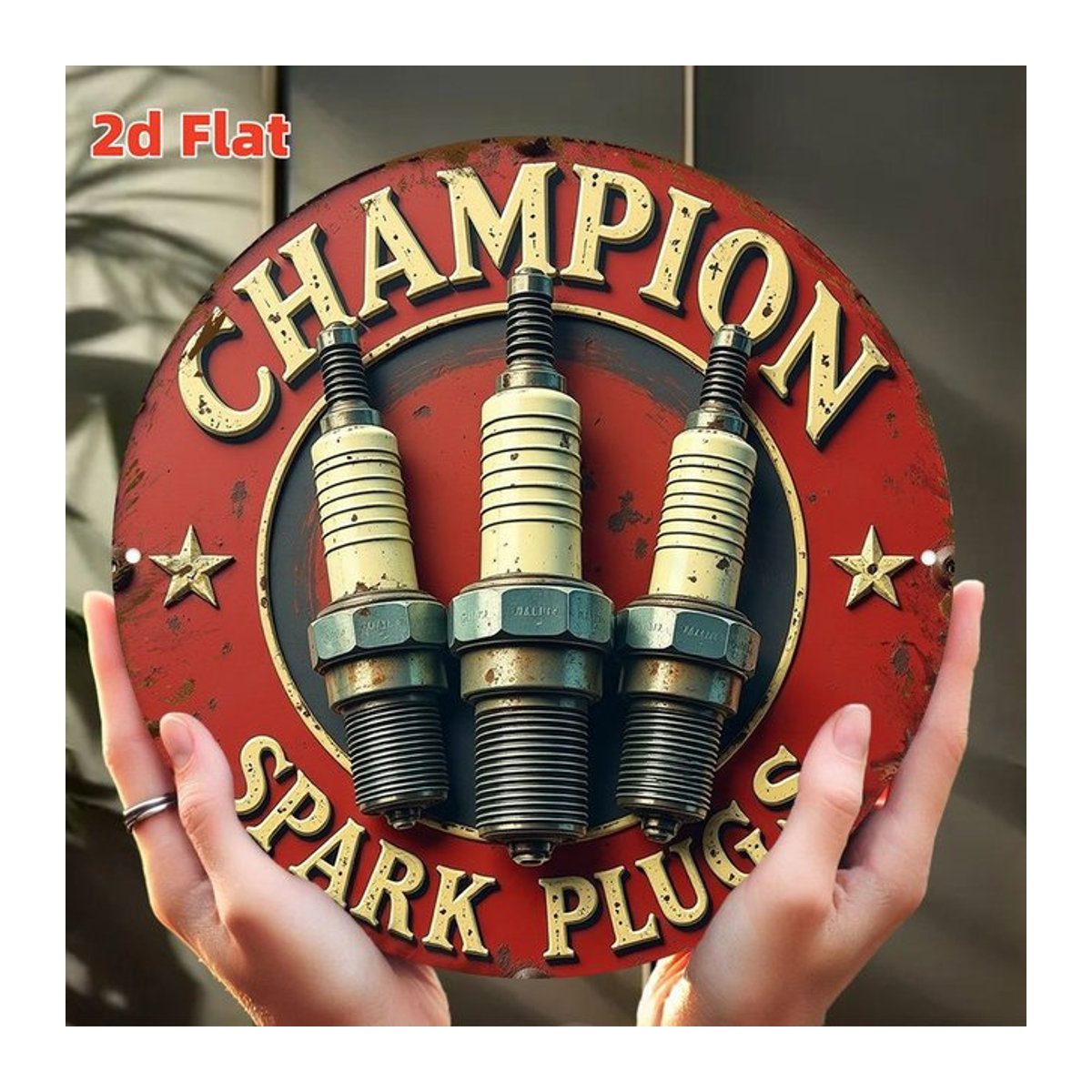 Champion Vintage Metallschild rund mit Automobilmotor Design in Rot und Gold, Durchmesser: 19,81 cm - Bild 1