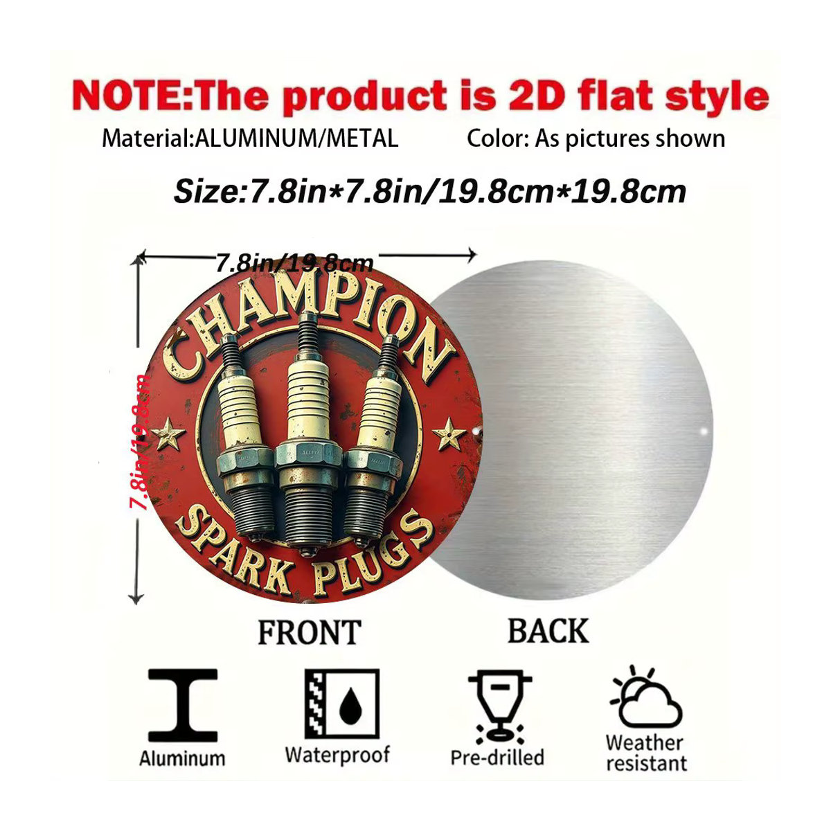 Champion Vintage Metallschild rund mit Automobilmotor Design in Rot und Gold, Durchmesser: 19,81 cm - Bild 2