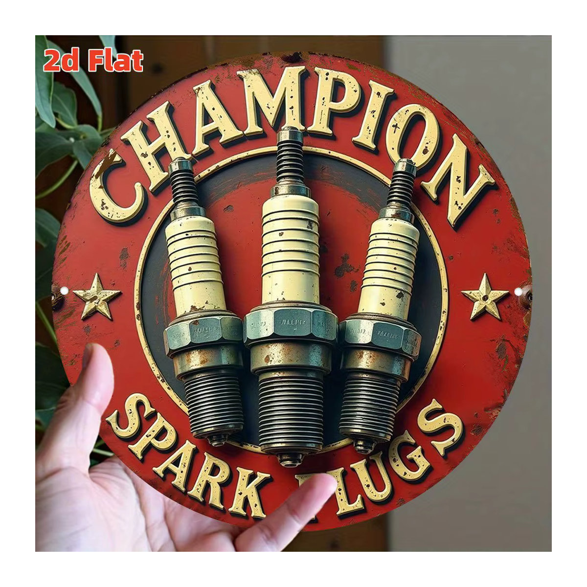 Champion Vintage Metallschild rund mit Automobilmotor Design in Rot und Gold, Durchmesser: 19,81 cm - Bild 3